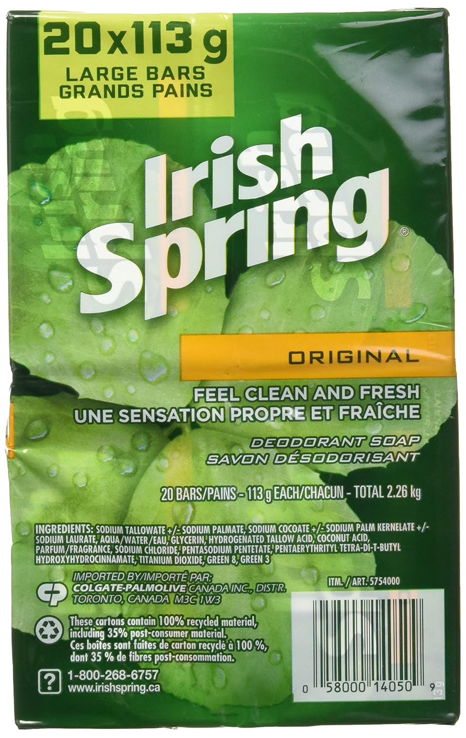 Irish Spring bar Soap (20/4 Oz Net Wt Oz), Original, 74 Ounce (Pack of 1)