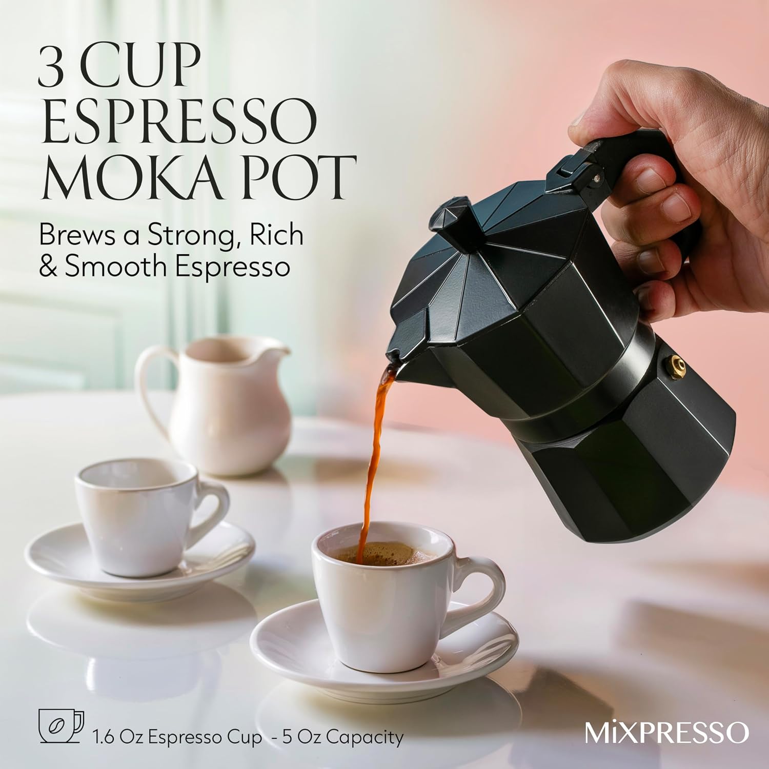 Mixpresso 3 Cup Moka Pot Stovetop Espresso Maker, Italian Cuban Coffee Pot