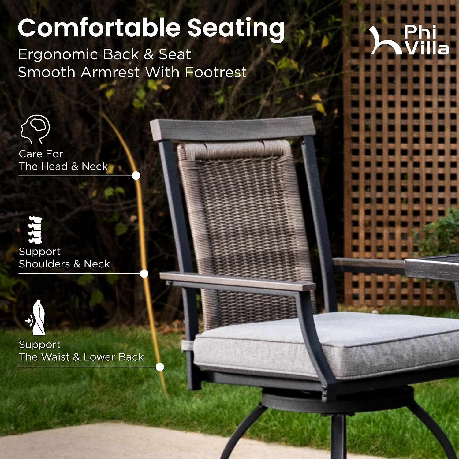 PHI VILLA Outdoor Bar Set 3 PCS Patio Bistro Table & Swivel Stools