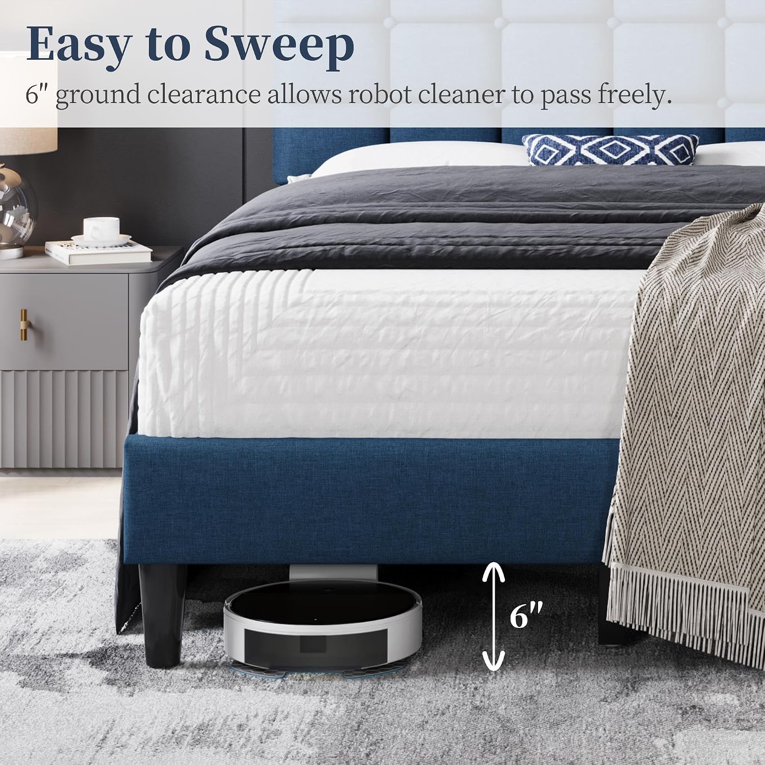 Yaheetech Full Size Upholstered Tufted Bed Frame with Headboard, Dark Gray | Sturdy engineered wood frame with linen fabric upholstery features a soft tufted headboard for easy assembly and support