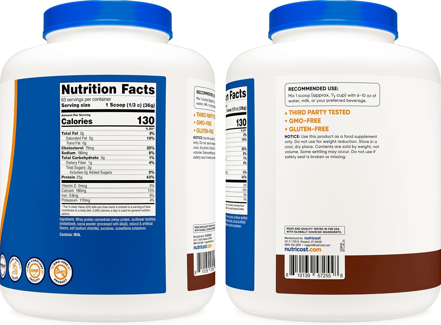 Nutricost Whey Protein Concentrate Powder (Unflavored) 2LBS, Gluten Free | GMO-Free