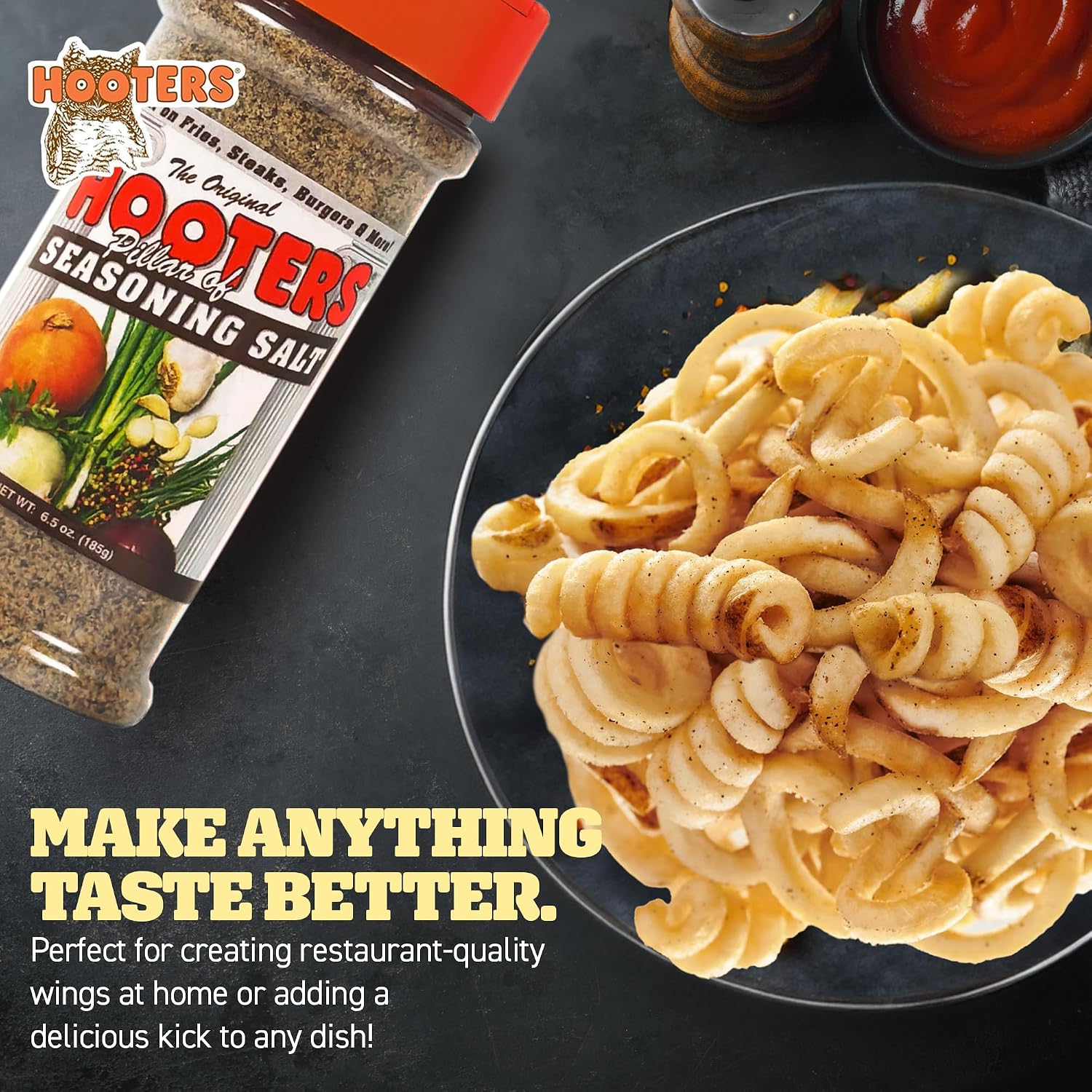 The Original Hooters Seasoning Salt - Onion & Garlic Flavored All Purpose Blend for Meat, Fries, Burger, Seafood, Beef, Salad, Chicken Seasoning - 147 Servings - 6.5 oz