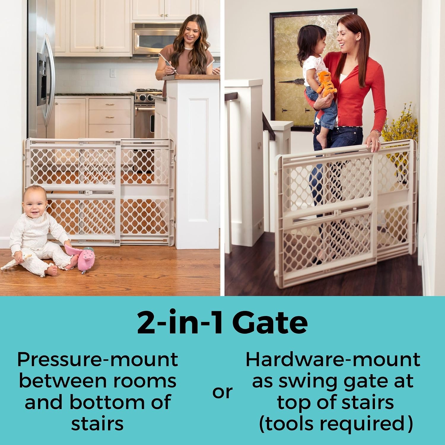 Toddleroo by North States - Supergate Ergo Baby Gate: Plastic Baby Gate for Stairs & Doorways - Adjustable Indoor Safety Gate - Made in USA - 26 to 42 Inches Wide - 26 Inches Tall - Ivory