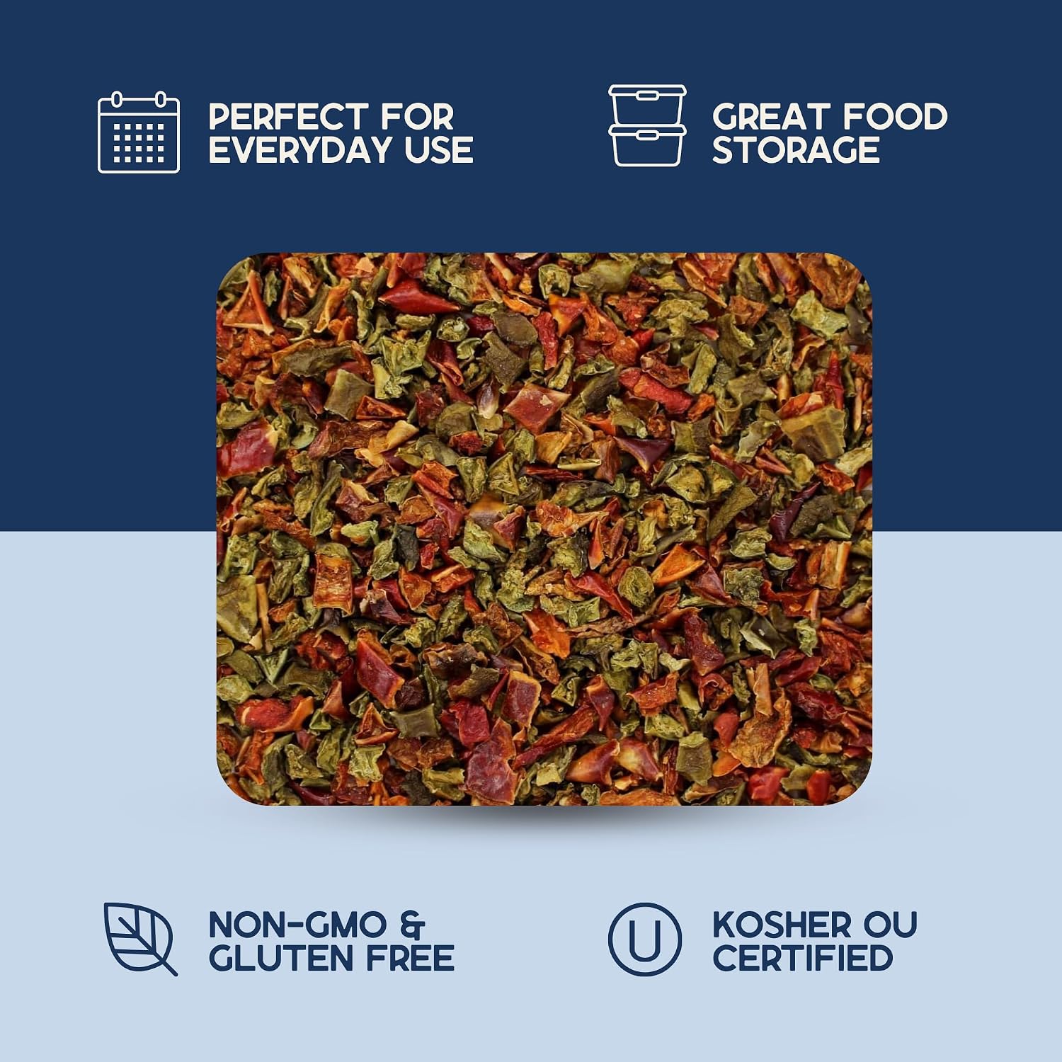 Harmony House Dried Mixed Bell Peppers, Diced – Dehydrated Vegetables for Cooking, Camping, Emergency Supply and More