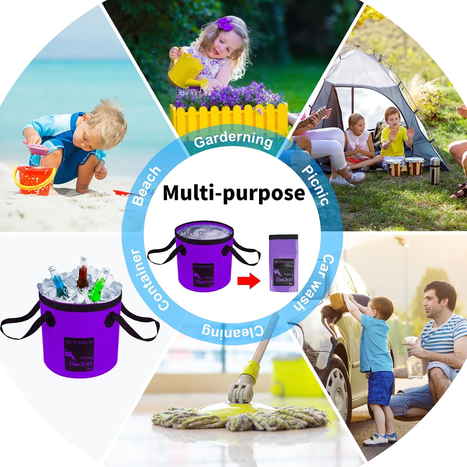 Collapsible Bucket 5 Gallon Container Folding Water Bucket Portable Wash Basin 20L
