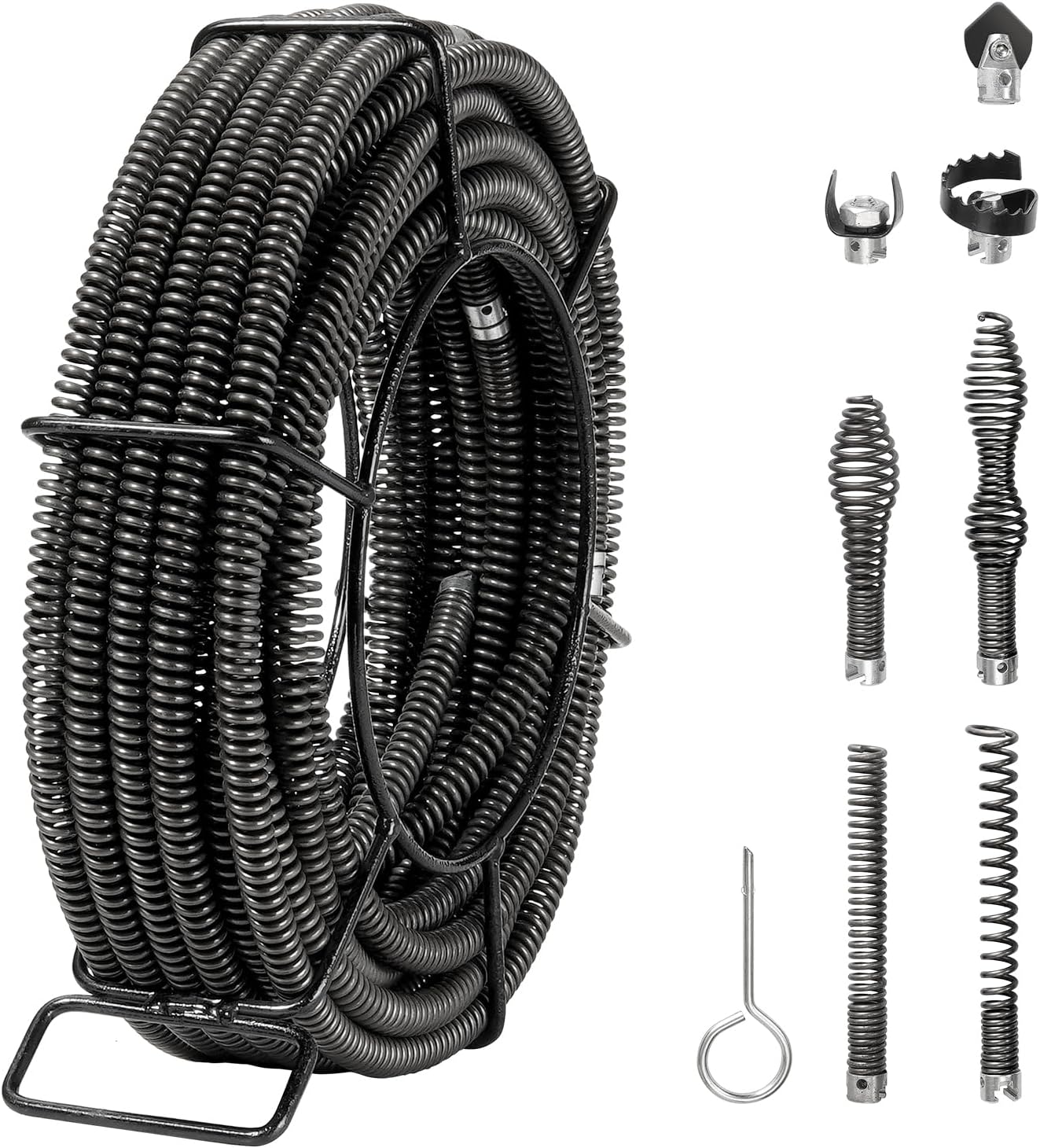 VEVOR Drain Cleaning Cable 100 FT x 5/8 Inch, Professional Sectional Drain Cleaner Cable with 7 Cutters for 0.8" to 3.9" Pipes for Hollow Core Sewer Cleaner Auger Sink, Toilet