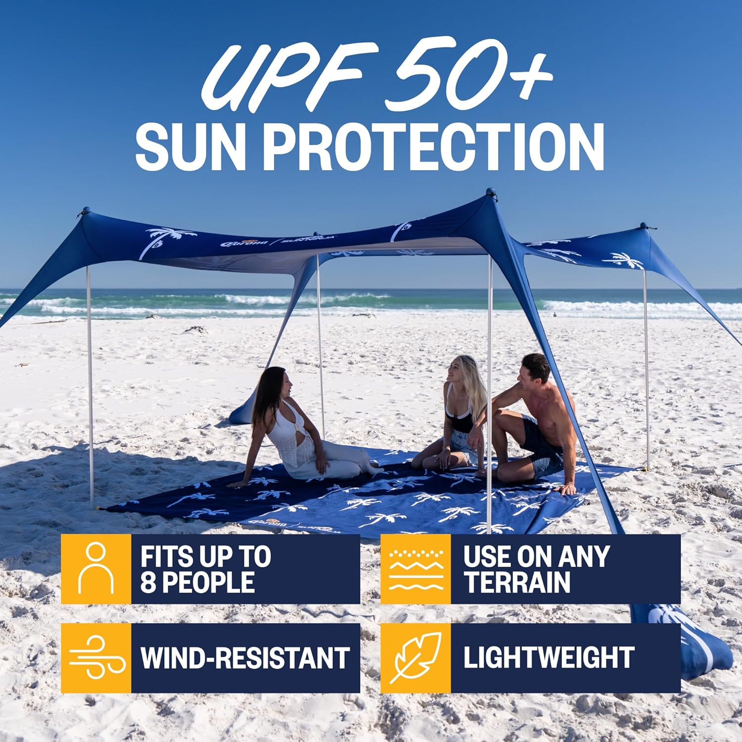 SUN NINJA Beach Tent Sun Shelter, Beach Shade Canopy with UPF50+ Protection