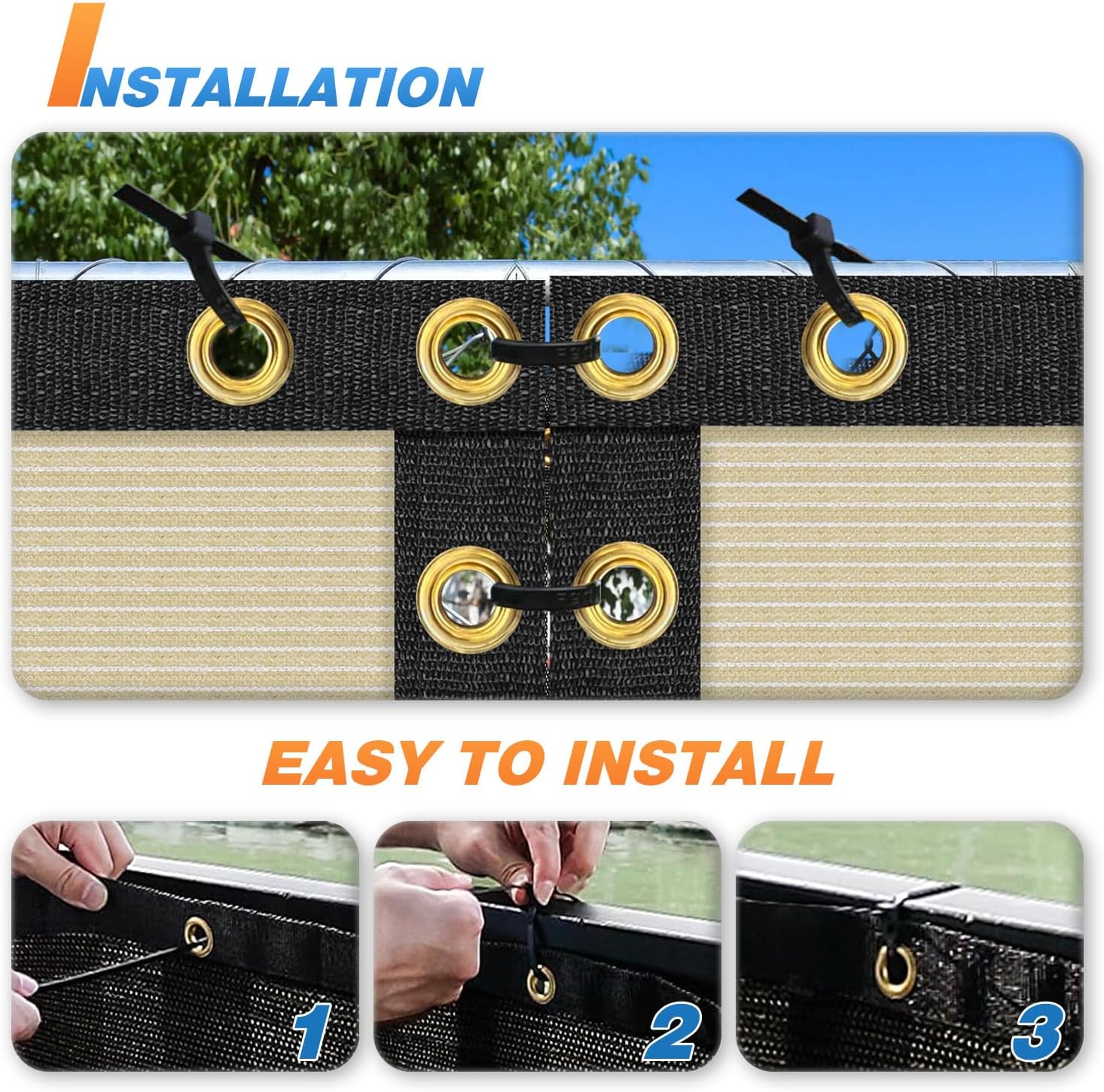 TANG 6' x 16' Privacy Fence Screen Beige Shade Cloth with Grommets, Chain Link Fence Panels Outdoor Mesh Fabric Fencing, Balcony Windscreen Cover