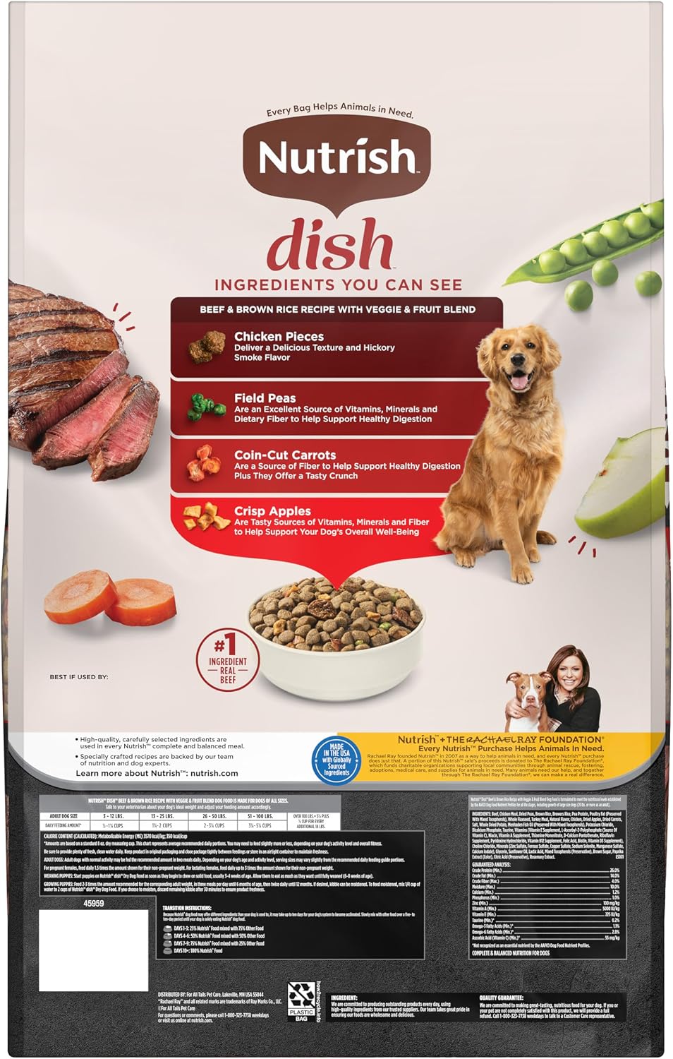 Nutrish Dish Dry Dog Food, Beef Recipe, 11.5 lb. Bag (Rachael Ray) | Made with Brown Rice and Veggies & Fruit Blend, Veterinarian Reviewed Formula, Complete & Balanced Nutrition For Dogs