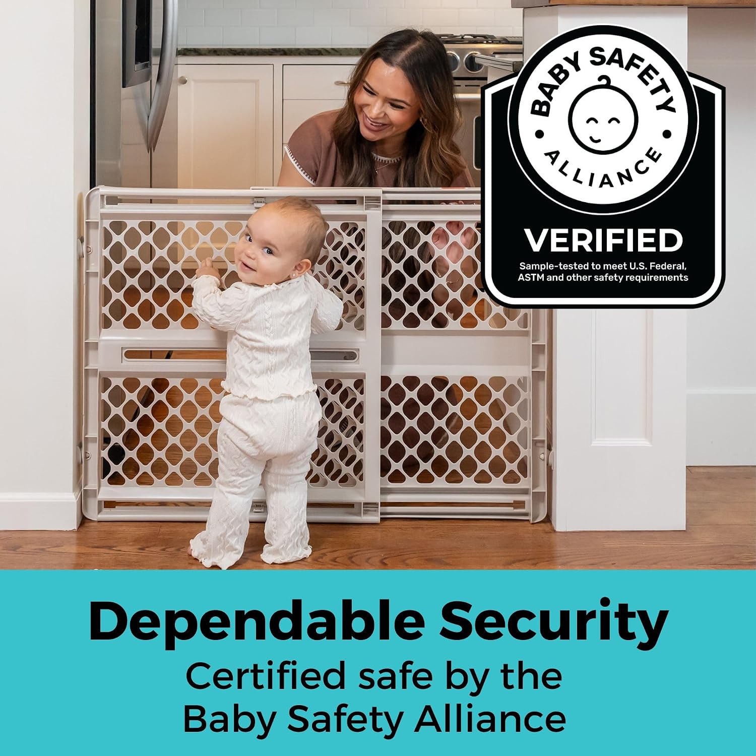 Toddleroo by North States - Supergate Ergo Baby Gate: Plastic Baby Gate for Stairs & Doorways - Adjustable Indoor Safety Gate - Made in USA - 26 to 42 Inches Wide - 26 Inches Tall - Ivory