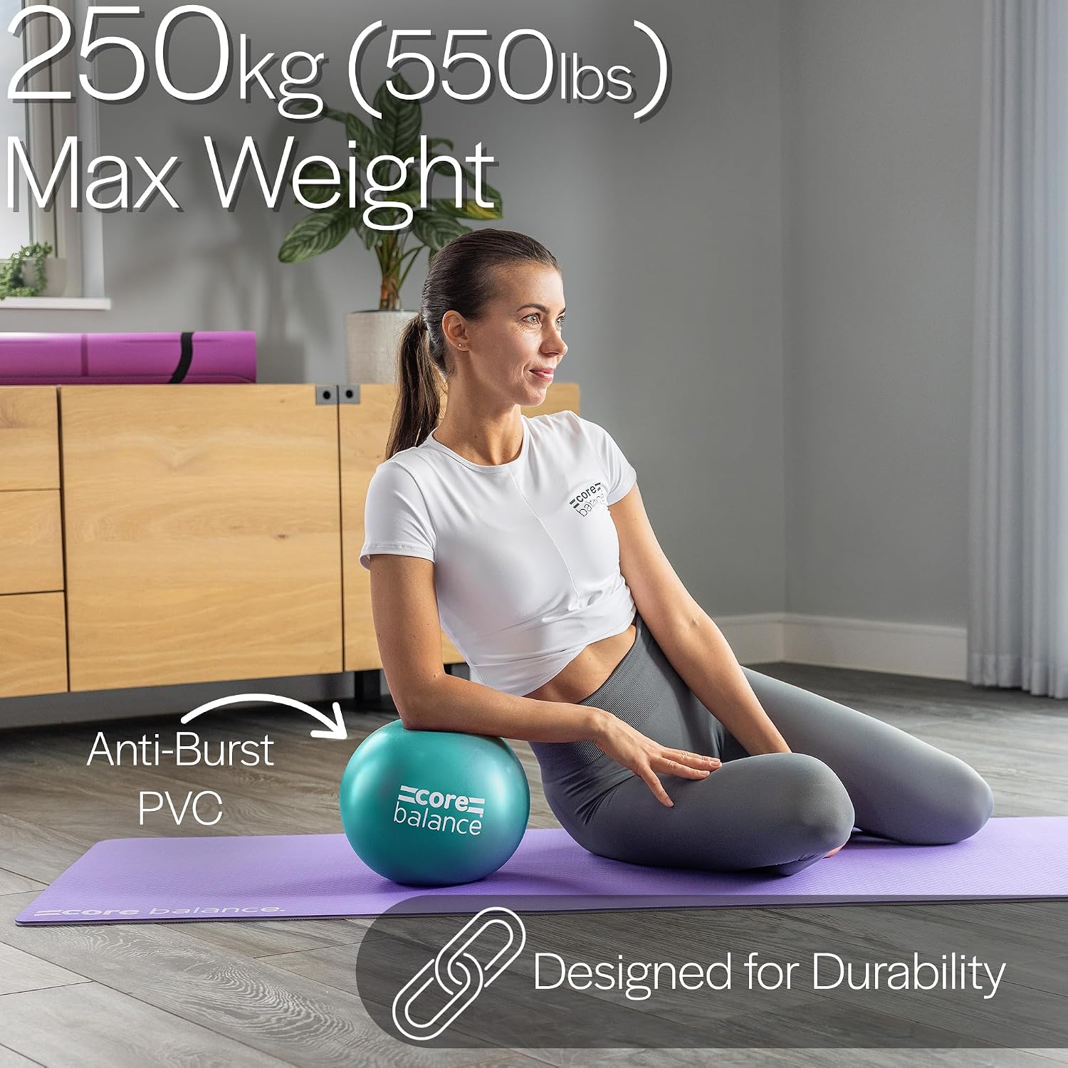 Core Balance 9 Inch Anti Burst Pilates Ball - Mini Exercise Ball for Yoga, Barre, Stretching and Core Stability Workout