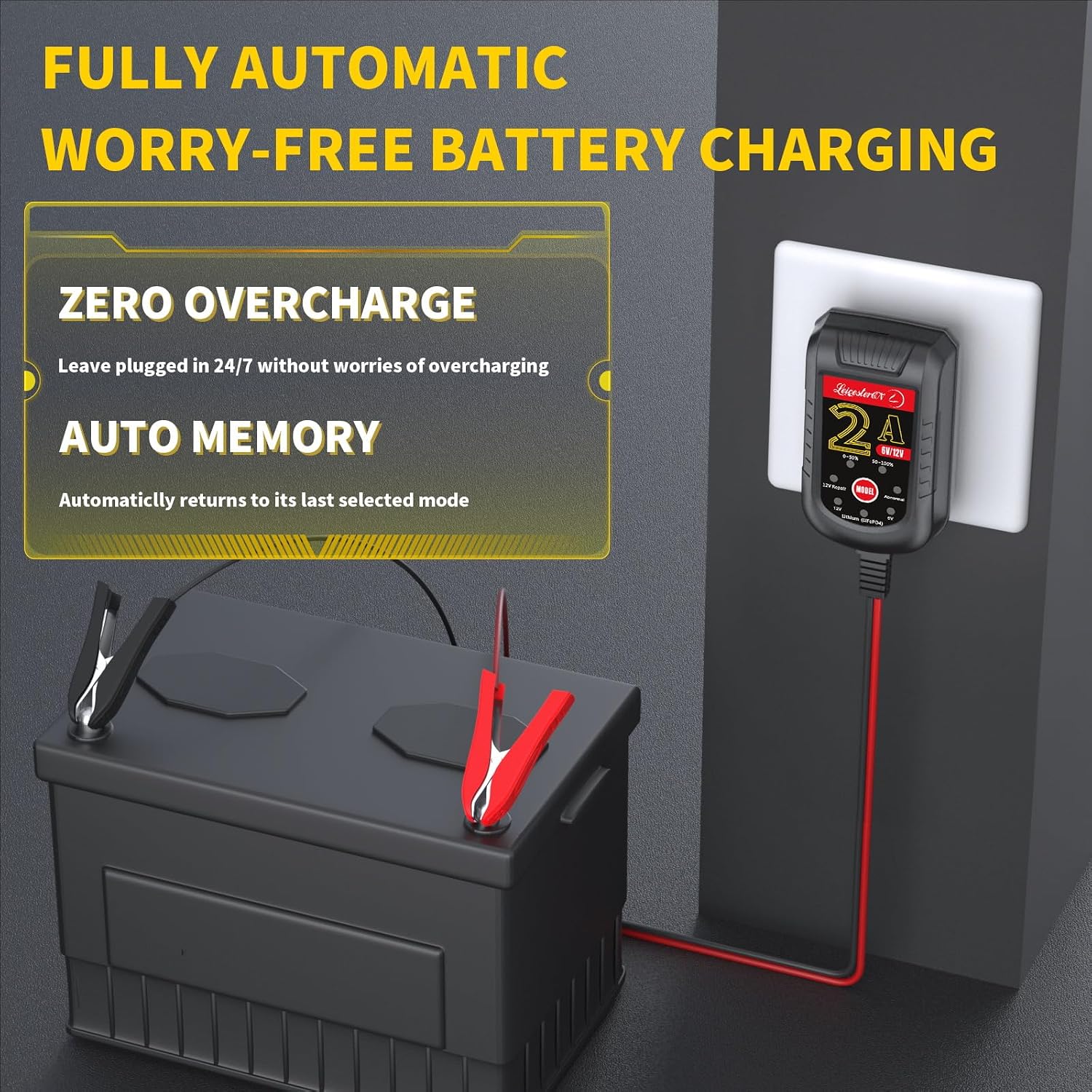 2A Battery Maintainer & Trickle Charger, 6V 12V Smart Float Charger with Pulse Repair Mode, 10FT Extra Long for Motorcycle, Automotive Car, Lawn Mower, Marine Boat, ATV, SLA, AGM, Gel, LiFePO4