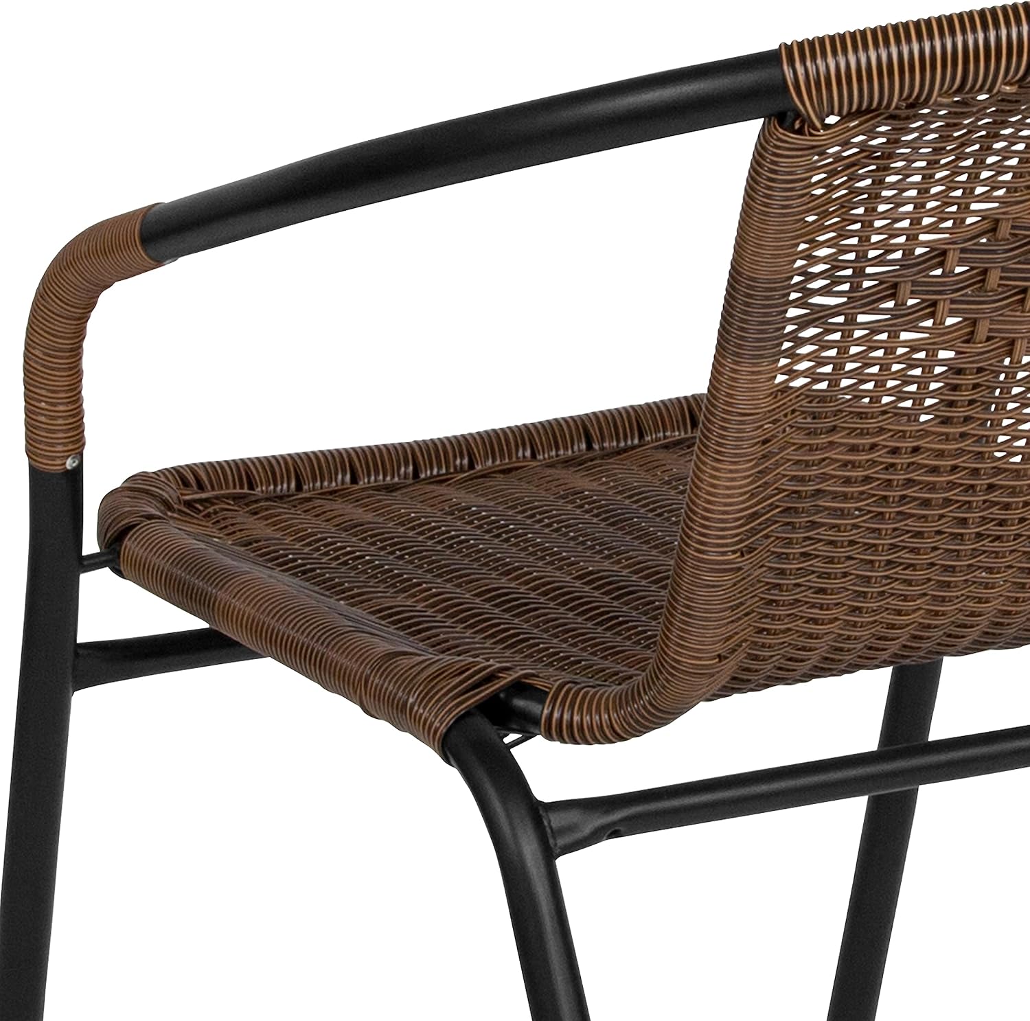 Flash Furniture Lila Modern Rattan Indoor/Outdoor Stackable Dining Chairs, Stacking Rattan Bistro Chairs for Patio or Restaurant, Set of 4, Brown | Commercial Grade, Indoor/Outdoor Use