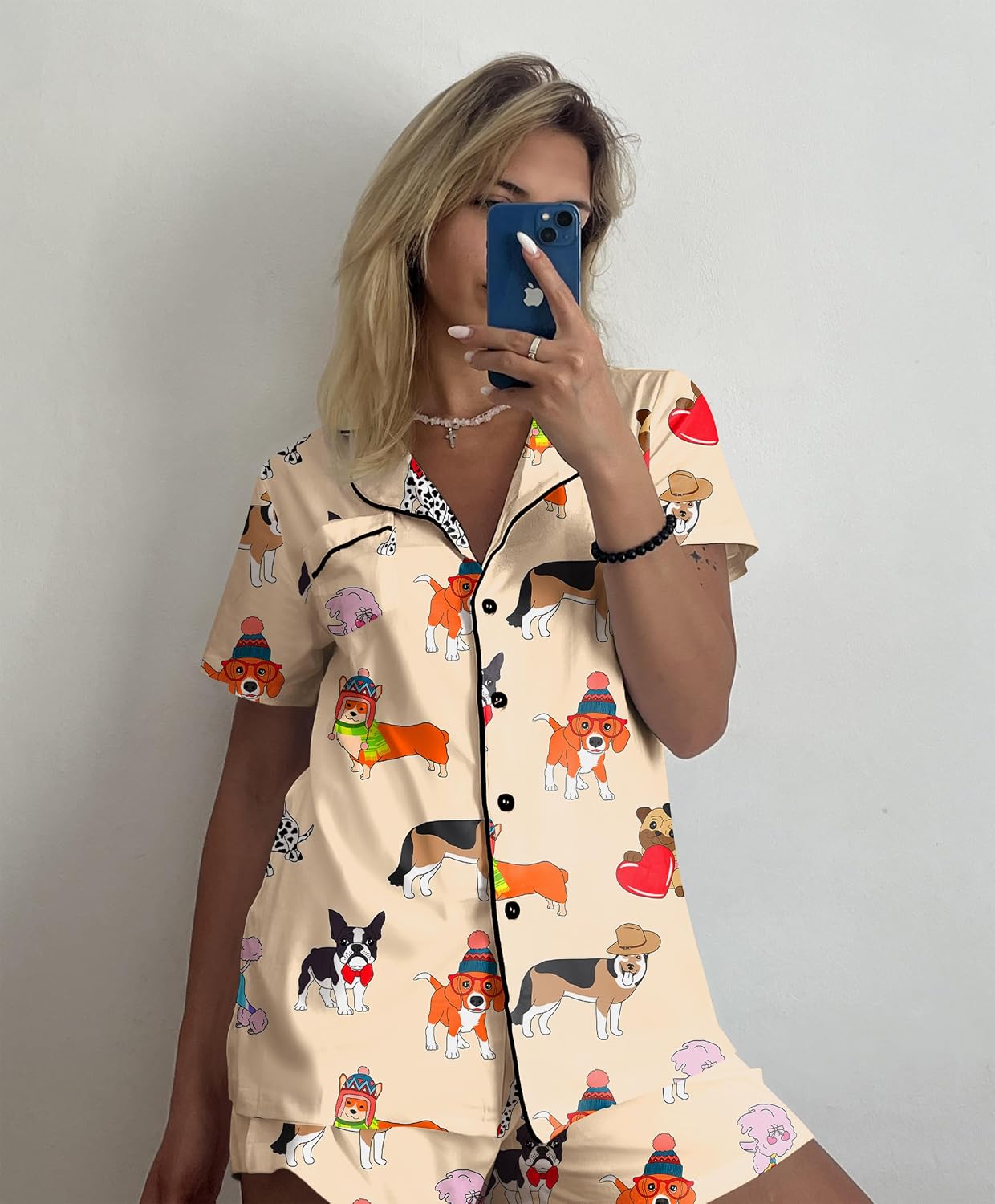 Ekouaer Pajamas Set for Women Short Sleeve Sleepwear Button Down Pj XS-XXXL | Summer 2 Piece Lounge Set, Soft Fabric, Drawstring Waistband, for Bridesmaid Bride Party, Plus Size, Petite, Cute Pattern