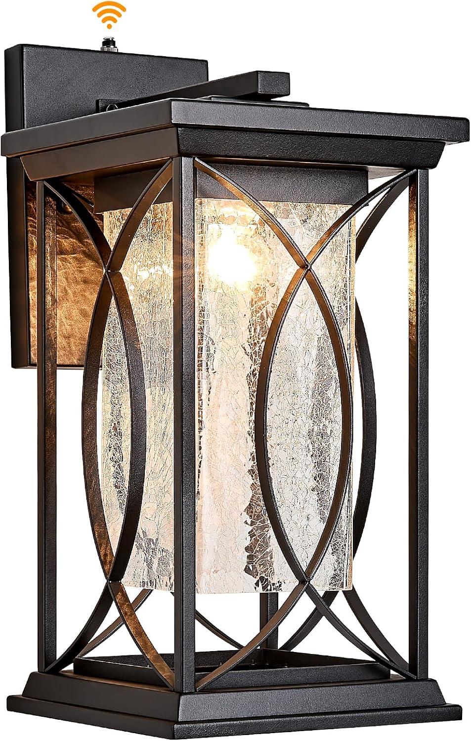 Dusk to Dawn Modern Outdoor Coach Lantern Exterior Light Fixtures Black Aluminum with Crack-Like Glass Waterproof Wall Sconce Mission Outside Light