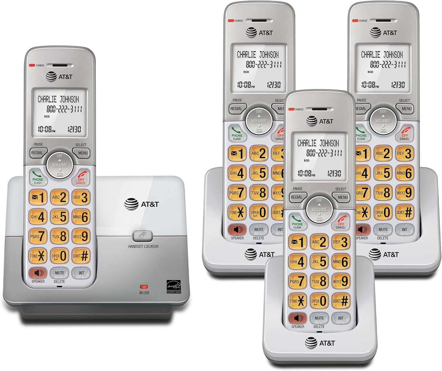AT&T EL52213 2-Handset Cordless Phone, Light Champagne | Digital Answering System, Extra-Large Backlit Keys, Caller ID/Call Waiting, DECT 6.0, Expandable Speakerphone
