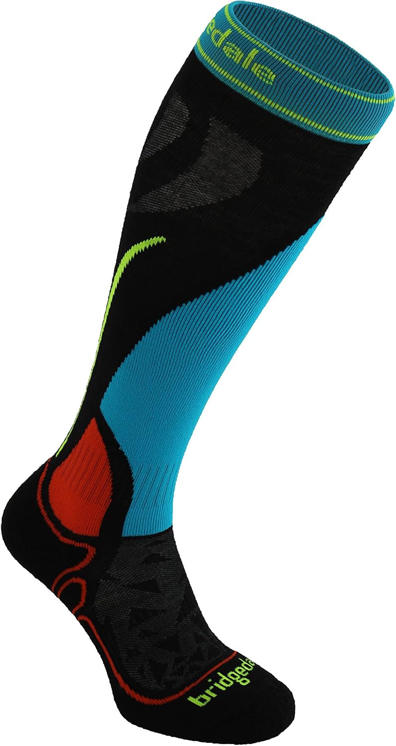 Bridgedale Kids Vertige Race Kids Merino Fusion Winter Sport Socks, X-Large, Black/Multi with Sock Ring