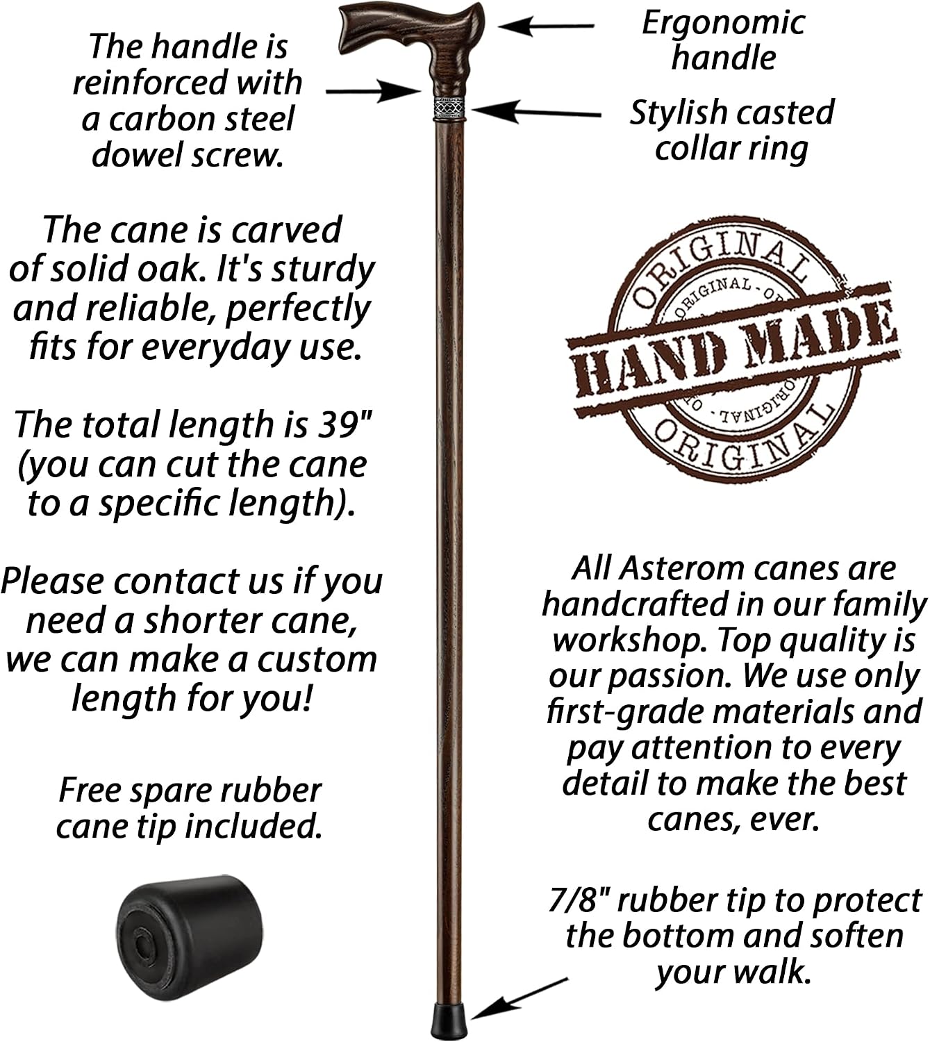 Asterom Extra-Tall Walking Cane for Men - Ergonomic Walking Stick, 39 Inch