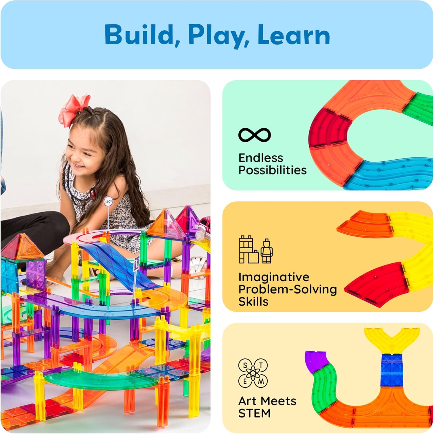 PicassoTiles Race Track Add-On Railway Magnetic Tiles STEM Construction Toy