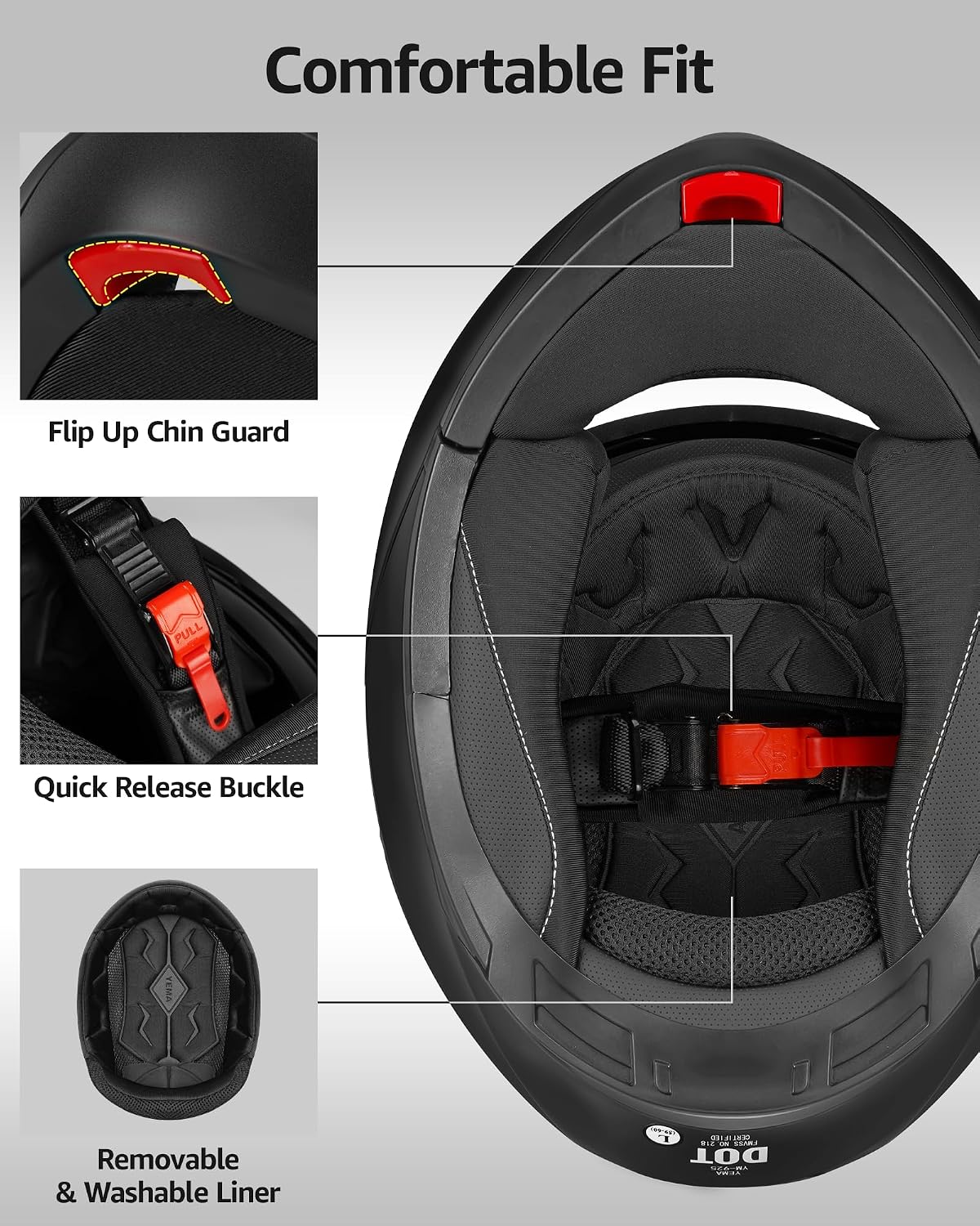 Motorcycle Modular Full Face Helmet DOT Approved - YEMA Helmet YM-925 Motorbike Casco Moto Moped Street Bike Racing Helmet with Sun Visor for Adult Youth Men and Women