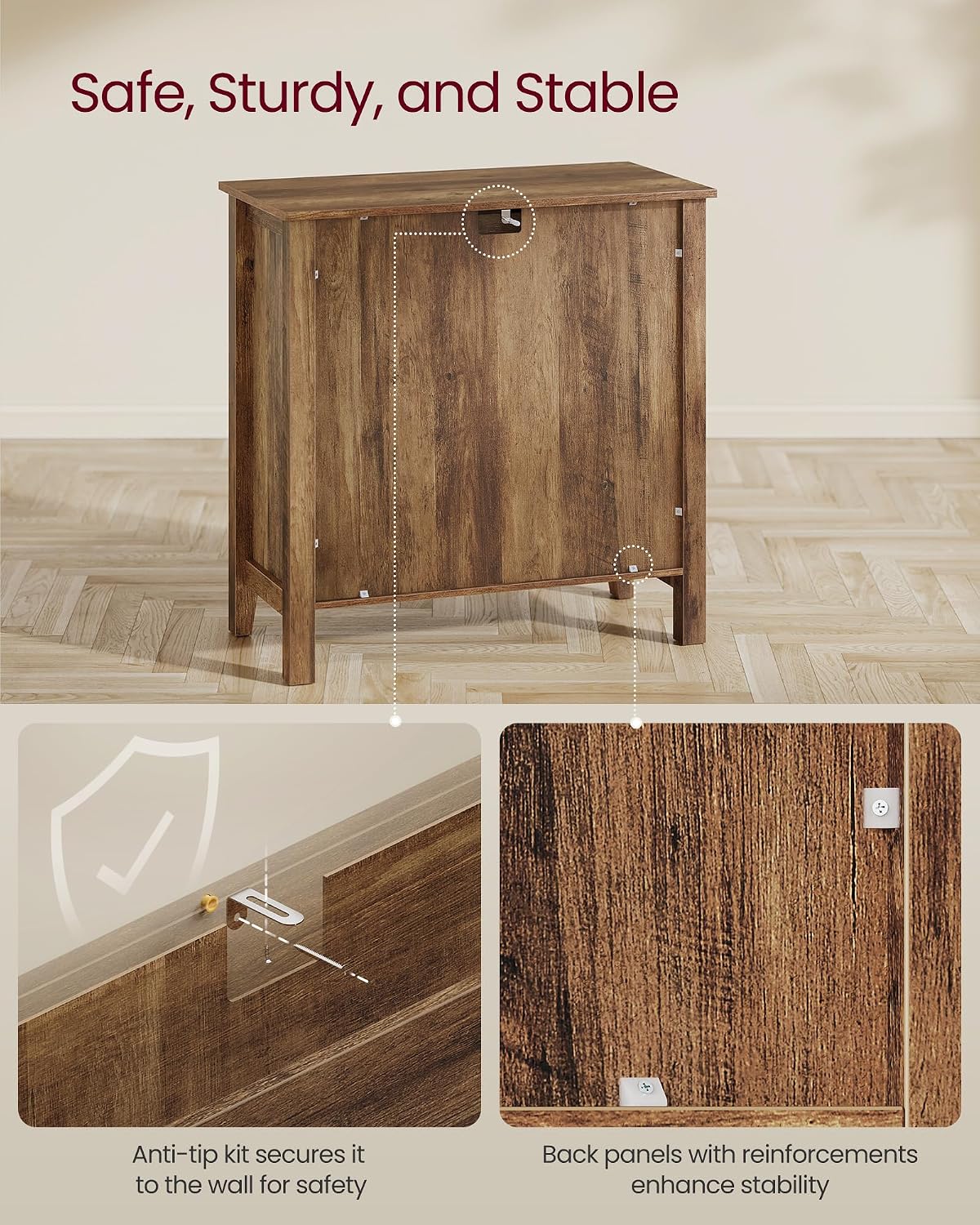 VASAGLE LIRY Collection - Storage Cabinet, Buffet Cabinet, Sideboard, Credenza, with Adjustable Shelves, for Entryway, Rustic White and Honey Brown ULSC381W01