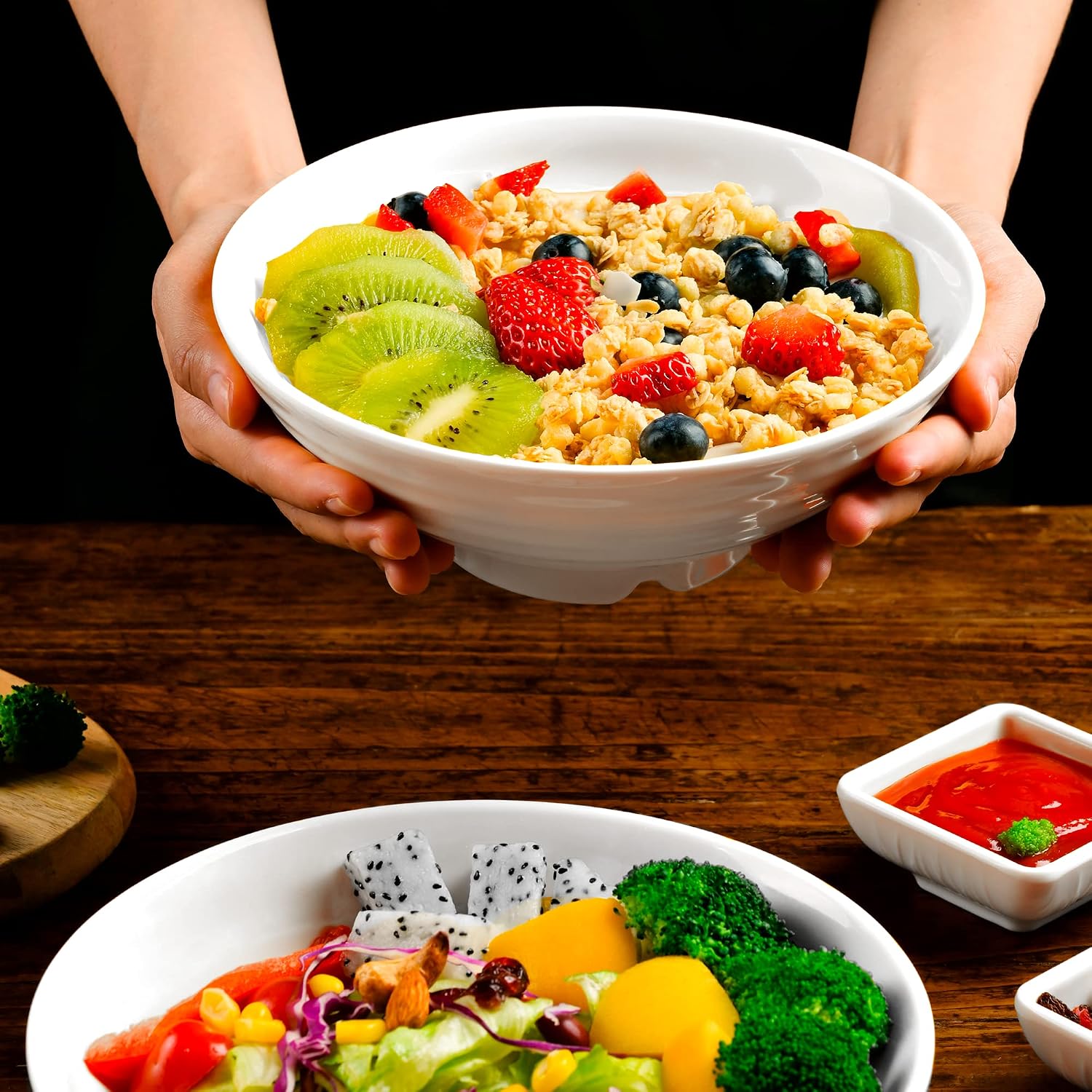 Unbreakable Ramen Bowl Set with Chopsticks and Spoon: 2 large Japanese Style Melamine Ramen Bowls