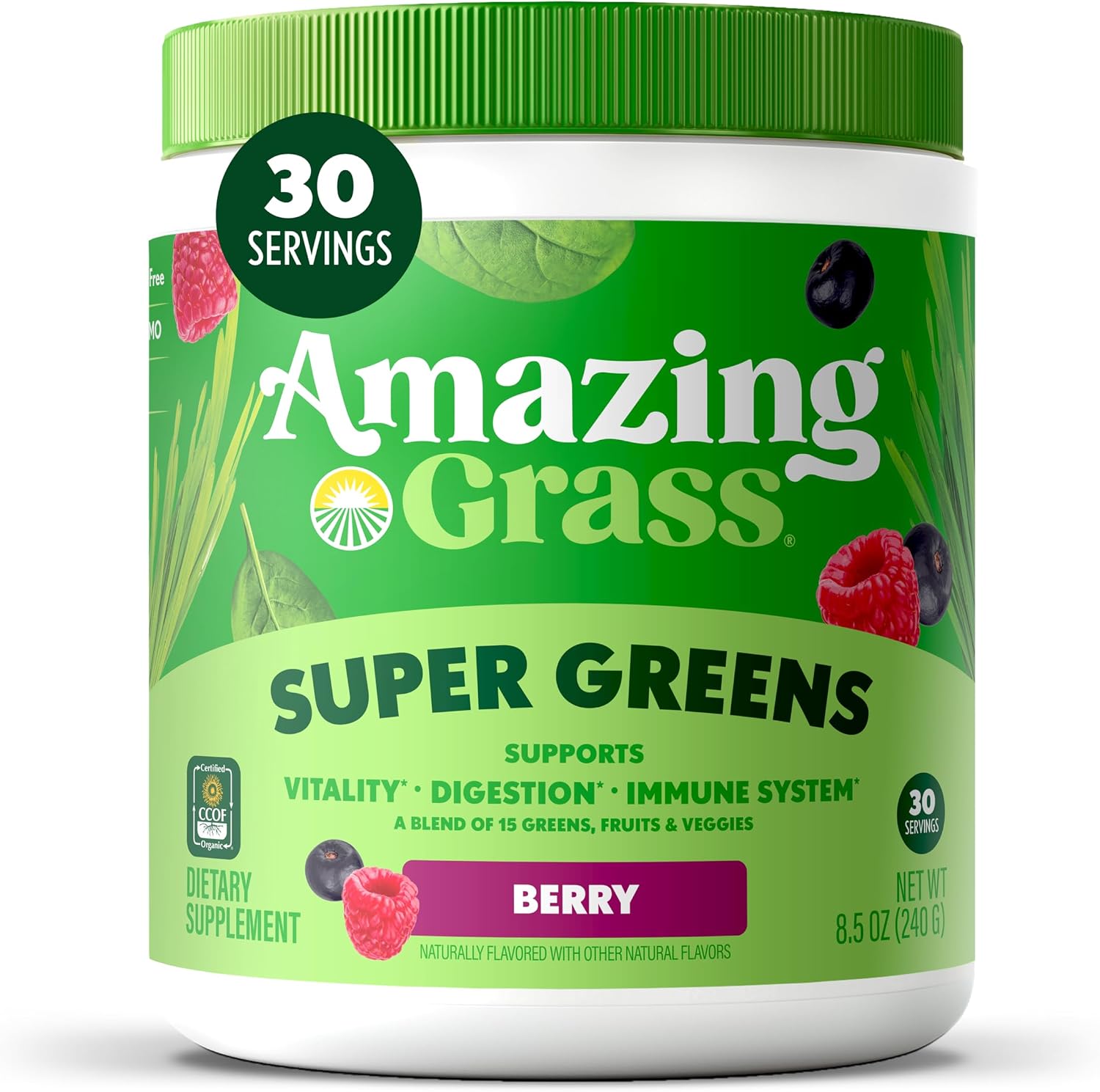 Amazing Grass Super Greens Powder Original, 60 Servings, 16.9 oz | Organic Greens Superfood Powder with Spirulina, Beet Root, Probiotics & Digestive Enzymes to Support Digestion