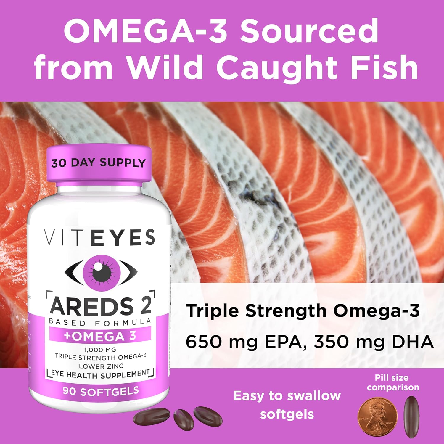 Viteyes AREDS 2 + Omega-3 Macular Support Softgels, Plus Triple Strength Omega-3 (650 mg EPA, 350 mg DHA) for Heart Health & Eye Health, Eye Vitamins, Vision Supplement, 270 Softgels