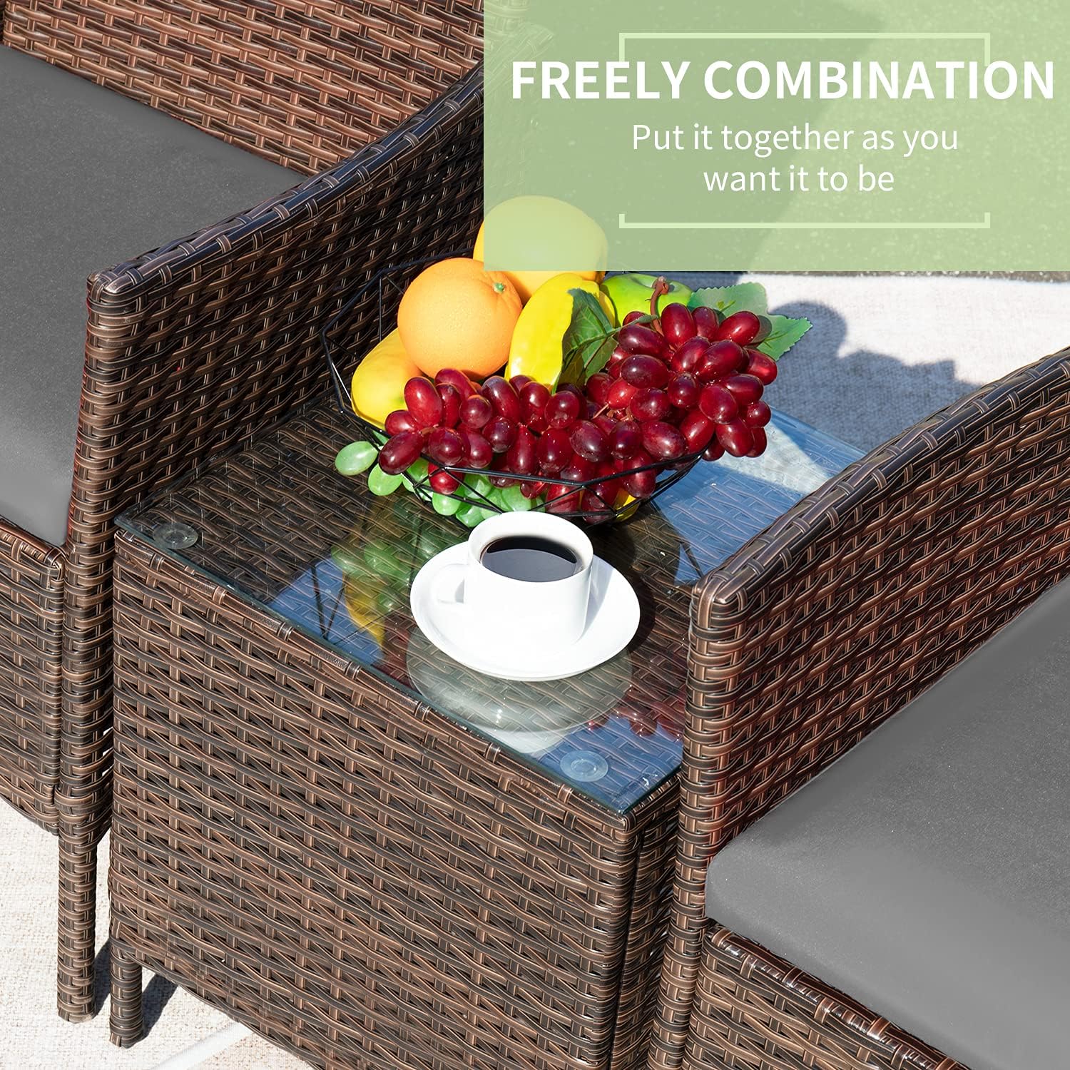 Greesum 3 Pieces Patio Furniture Sets Outdoor PE Wicker Chairs,Beige