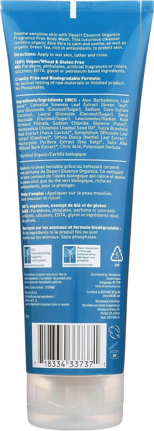 Desert Essence Fragrance Free Body Wash for Sensitive Skin, 8 fl oz | Washes away daily buildup while helping preserve a calm, soft and comfortably conditioned feel.