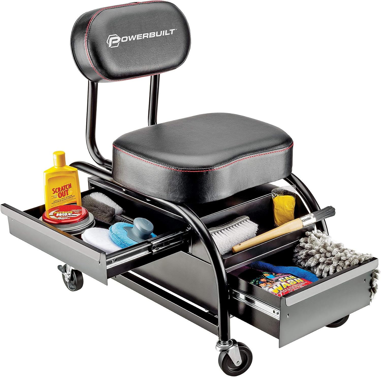 Powerbuilt 2-in-1 Rolling Creeper Seat Converts from High to Low Roller Seat, Fast, Tool-Free Conversion, Garage, Shop, Brake Jobs, Washing, Detailing