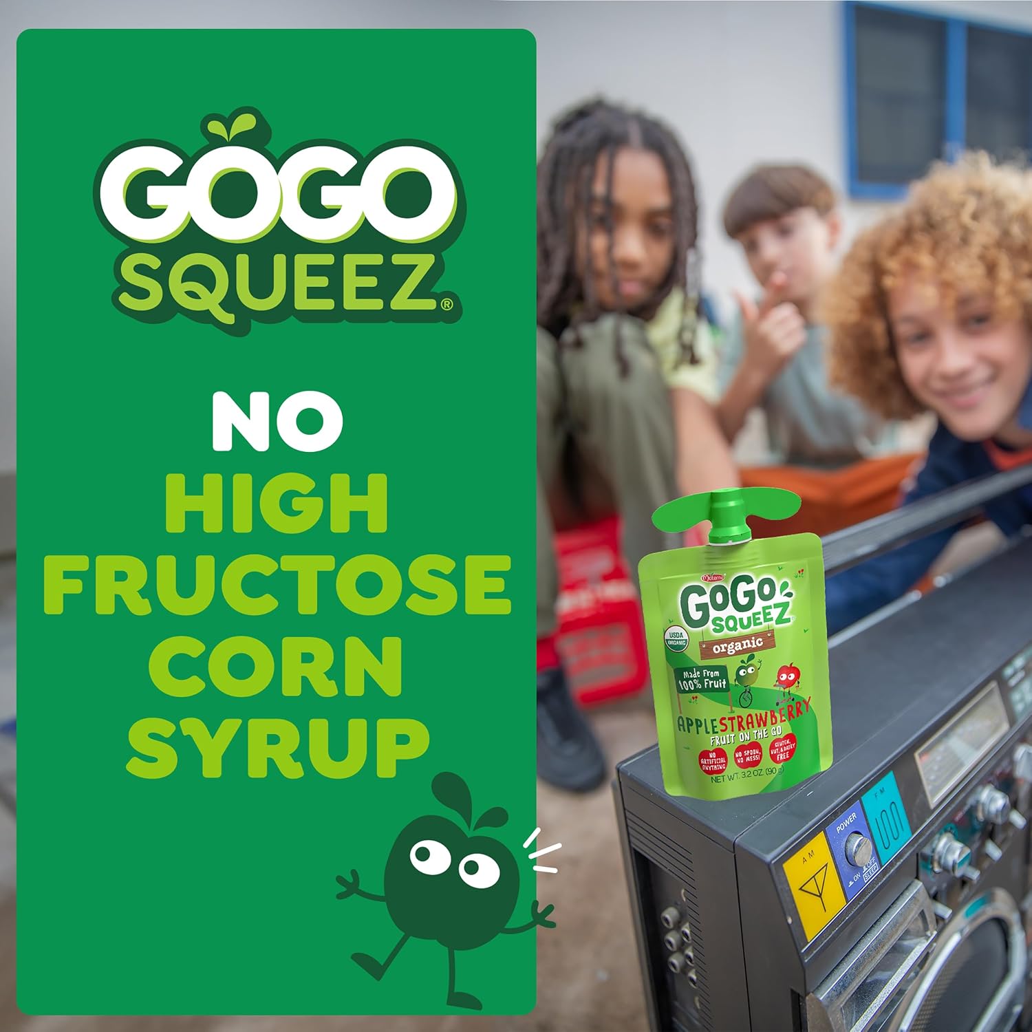 GoGo squeeZ No Sugar Added Organic Applesauce, Apple Apple, 48 Count | Kids on the go fruit snack made with applesauce & fruit puree; 3.2 oz pouches, gluten and nut free, recloseable cap, BPA-free