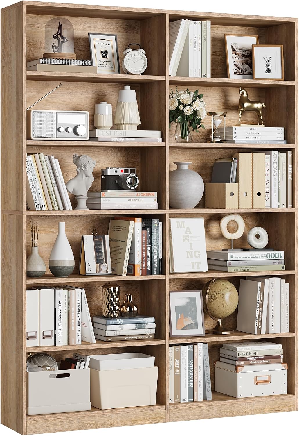 Bookshelf Tall Bookcase, 6-Tier Double Wide Bookshelves, White | Freestanding Display Storage Shelves, Tall and Large Book Shelves for Home Decor Bedroom, Living Room, Home Office, Library