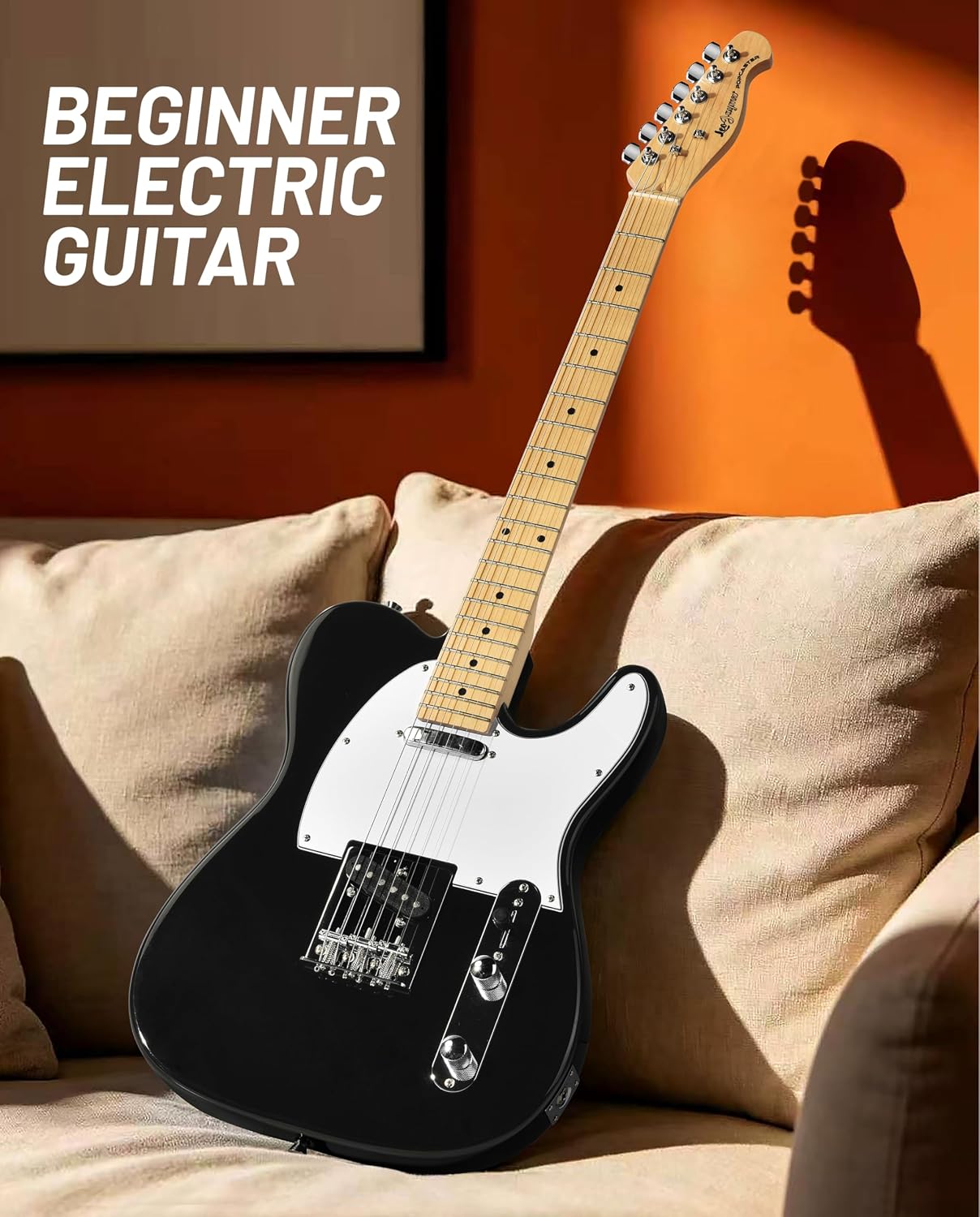 Leo Jaymz Beginner Electric Guitar Complete Kit with Portable Amp, Padded Gig Bag & Full Accessories, Maple Neck (TL-White)