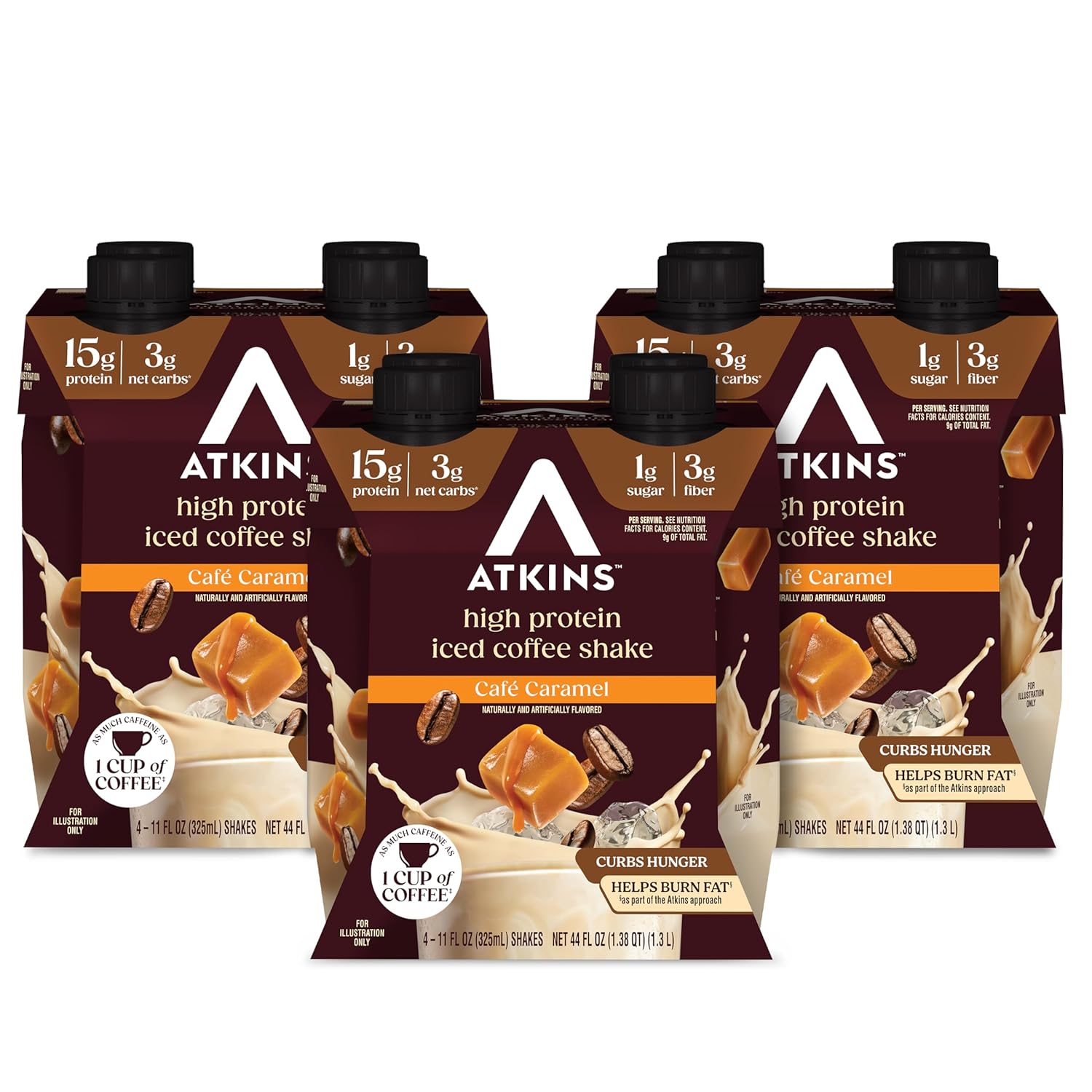 Atkins Café au Lait Iced Coffee Flavored High Protein Shake, Low Sugar and Low Carb, Keto Friendly, Ready to Drink Protein Drink, Gluten Free