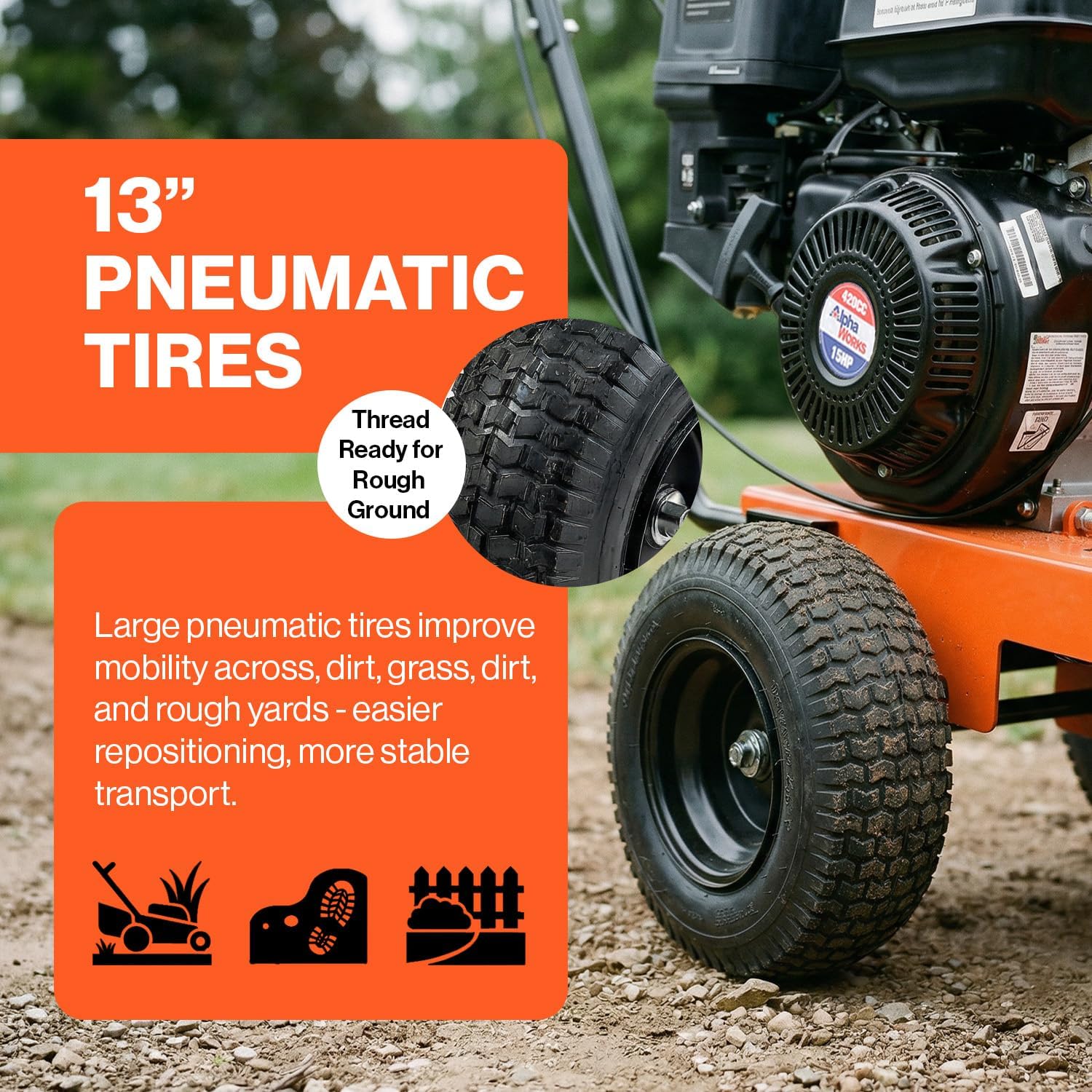 Superhandy 15HP Gas Powered Stump Grinder, 420cc 4-Stroke Engine, 8 Tungsten Carbide Teeth