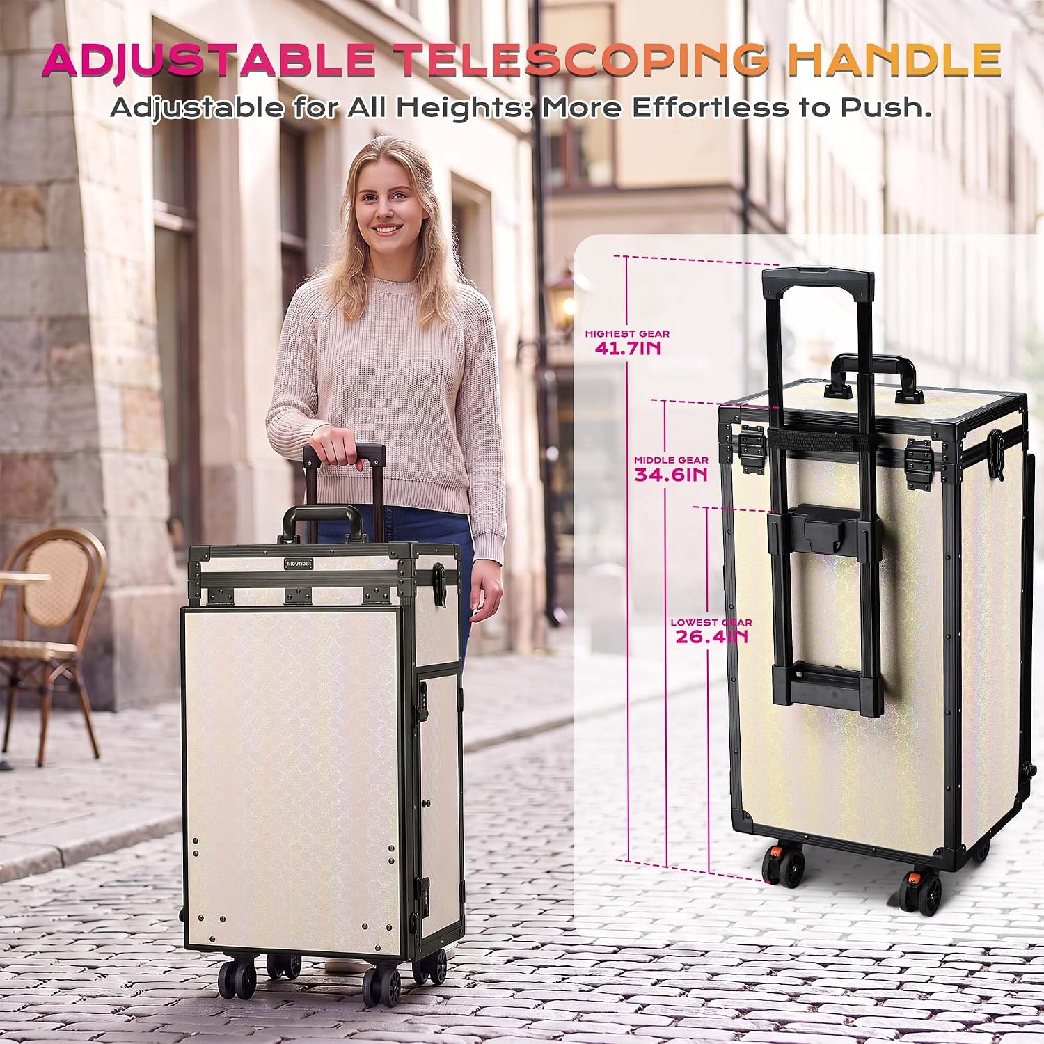 BYOOTIQUE Portable Nail Desk with 4 Storage Drawer Rolling Manicure Table