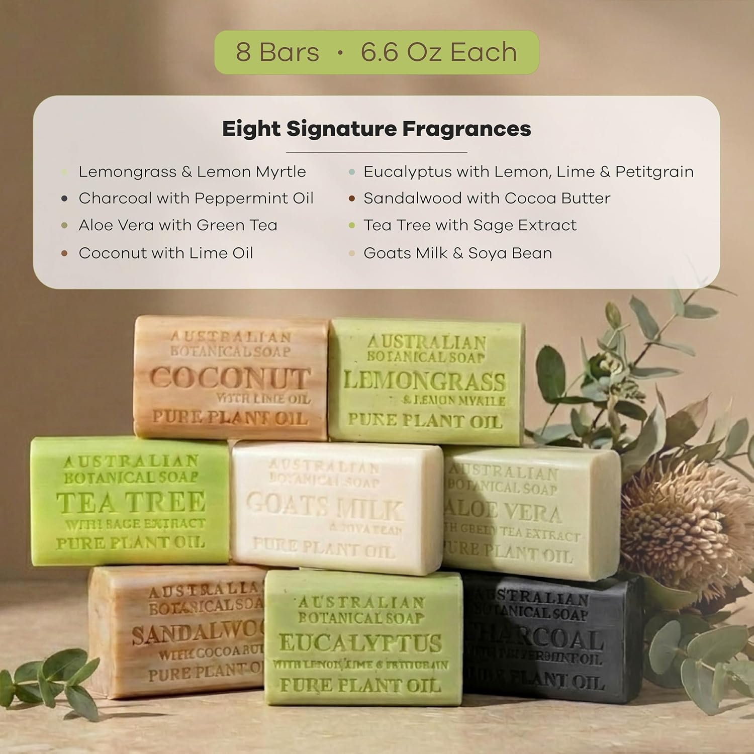 Australian Botanical Soap Sea Salt Soap Bars, 6.6 oz, Pack of 8