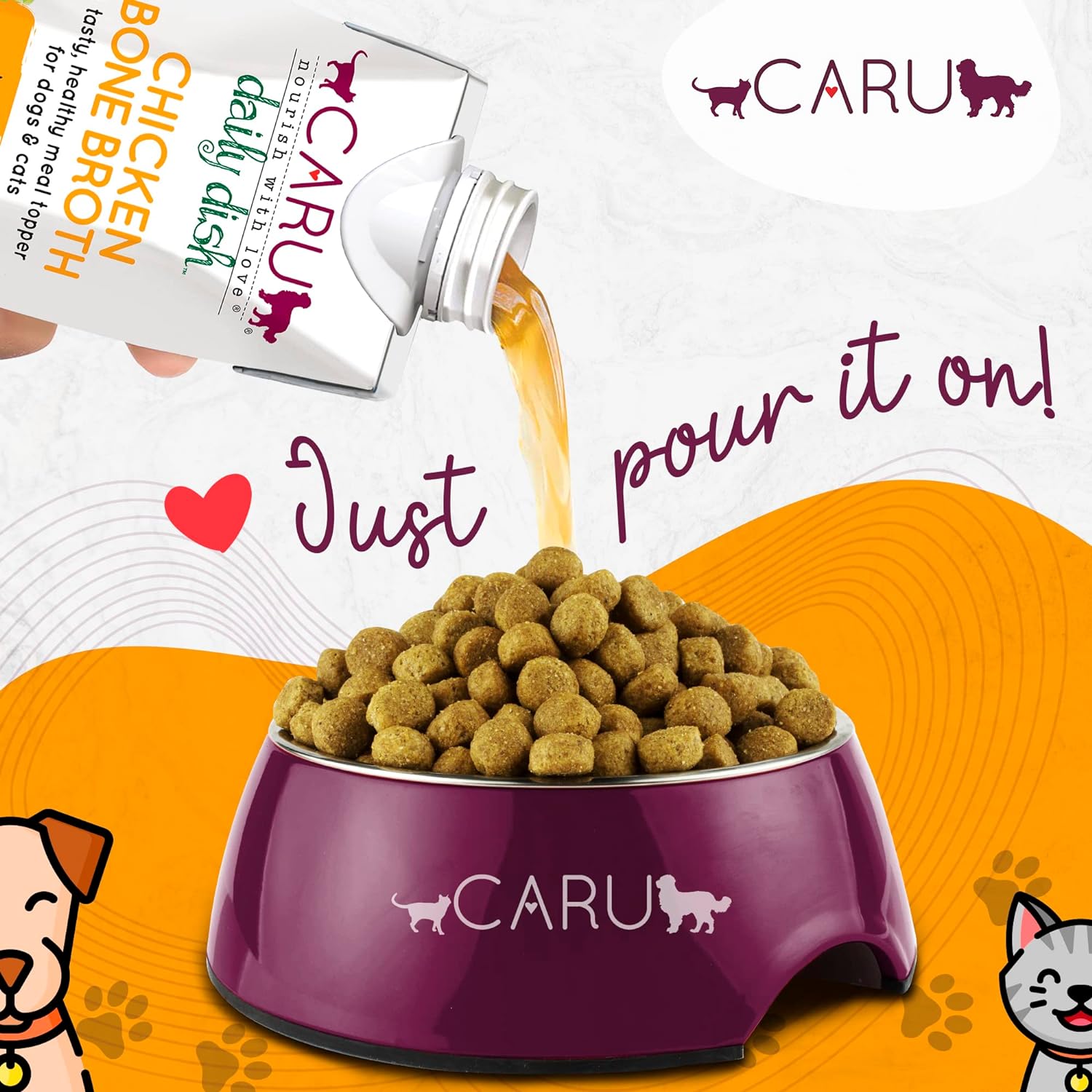 Caru Daily Dish Beef Bone Broth, Topper – Dogs & Cats – 17.6 oz, 1 Pack
