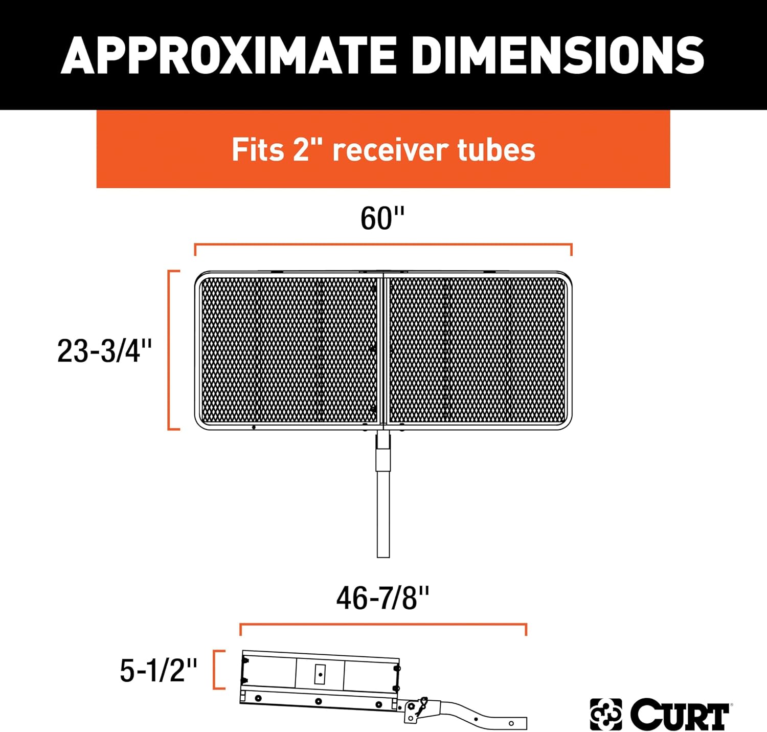 CURT 18153 Folding Hitch Basket Cargo Carrier, 60" x 24", 500 lb