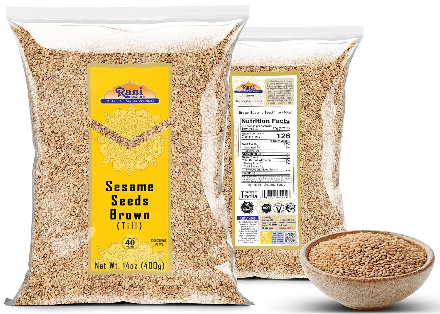 Rani Sesame Seeds Whole Brown, Raw (Till) 28oz (800gm) ~ All Natural | Gluten Friendly | NON-GMO | Vegan | Indian Origin