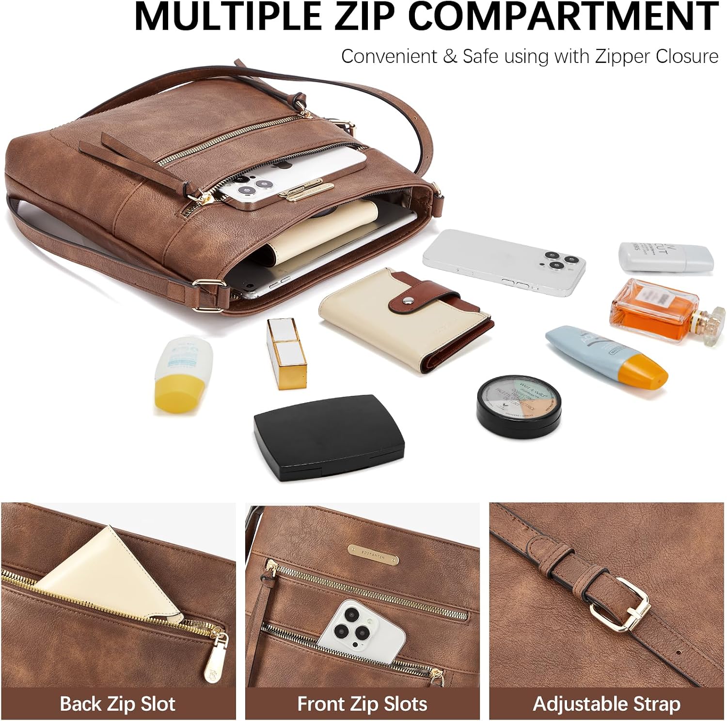 BOSTANTEN Crossbody Purses for Women Medium Shoulder Bag Quilted Handbags with Zipper Pocket