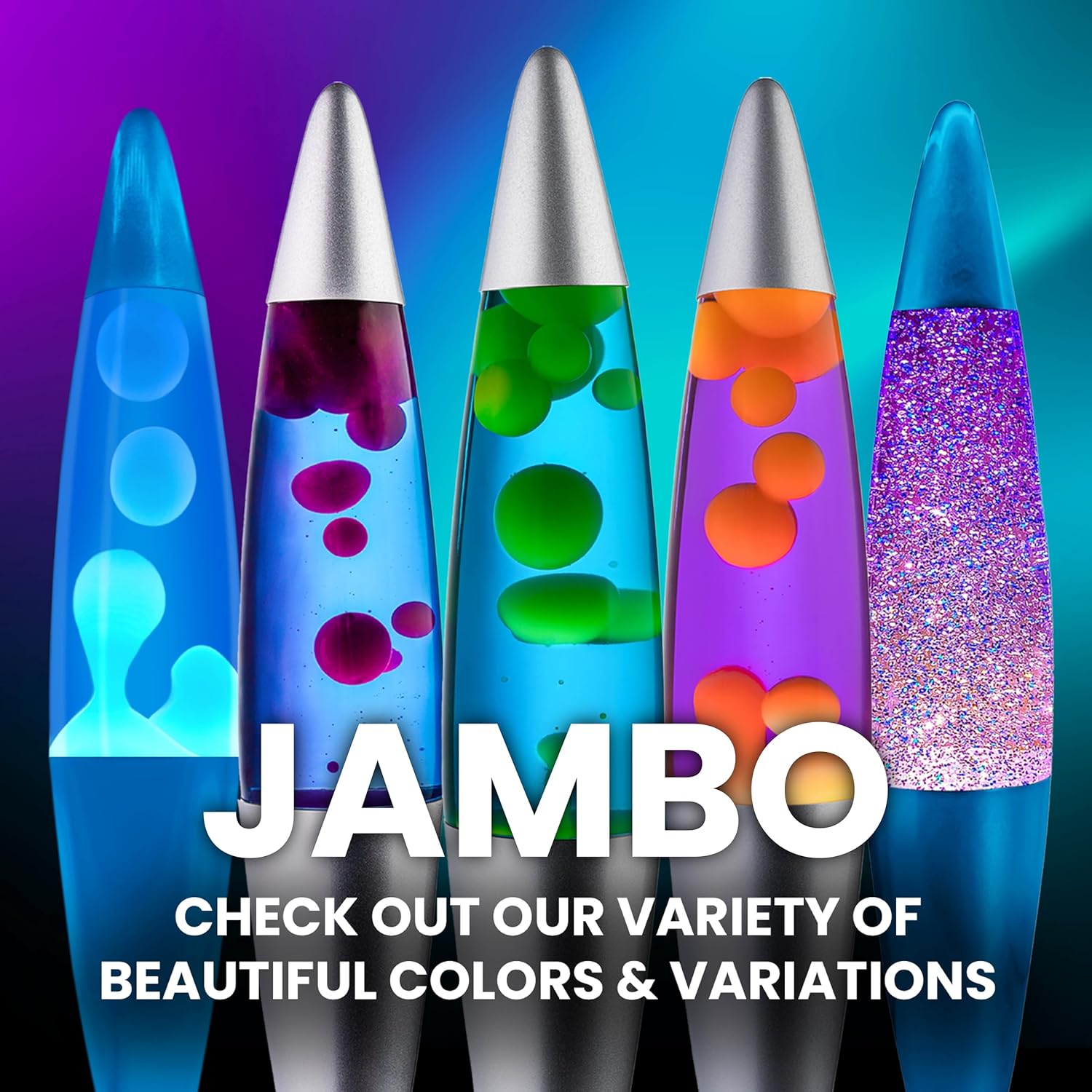 JAMBO 16" Beautiful Lamp- Purple with Yellow/Orange Wax, Relaxing Liquid Light, Night Light Nightlight