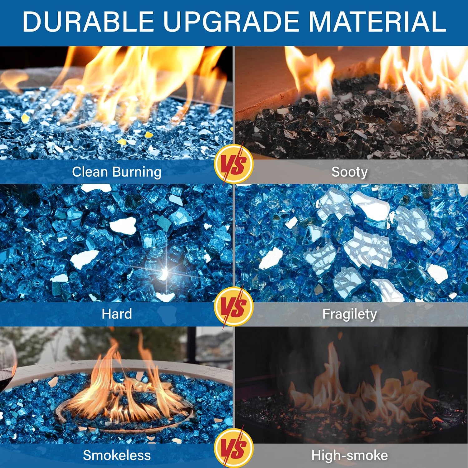 NUPICK 20 Pound Fire Glass, 1/2 Inch Reflective Fire Pit Glass