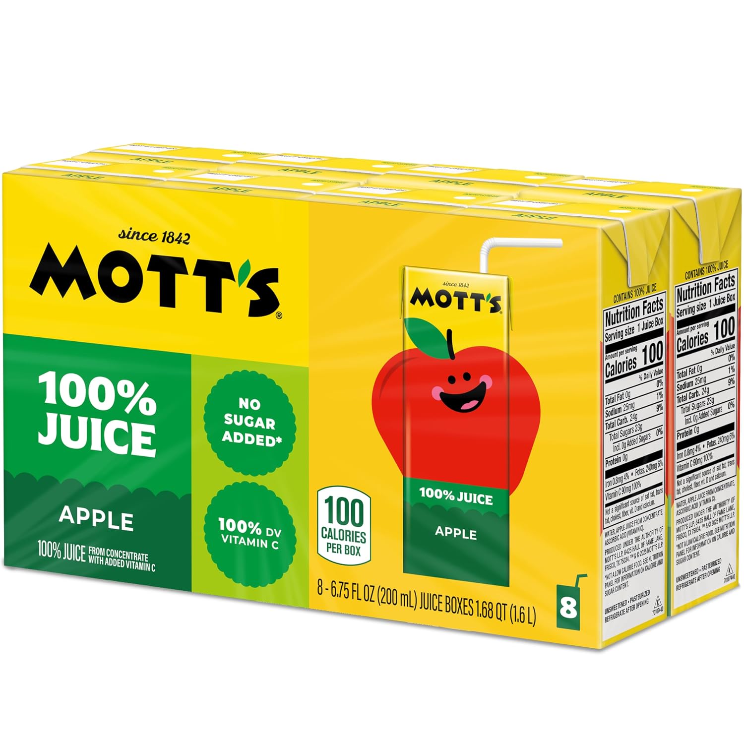 Mott's 100% Original Apple Juice, 6.75 Fl Oz Boxes, 32 Count (4 Packs Of 8), 2 Servings Of Fruit, 100% Fruit Juice, Gluten-free, Caffeine-free, Kosher, Contains No Artificial Colors Or Sweeteners