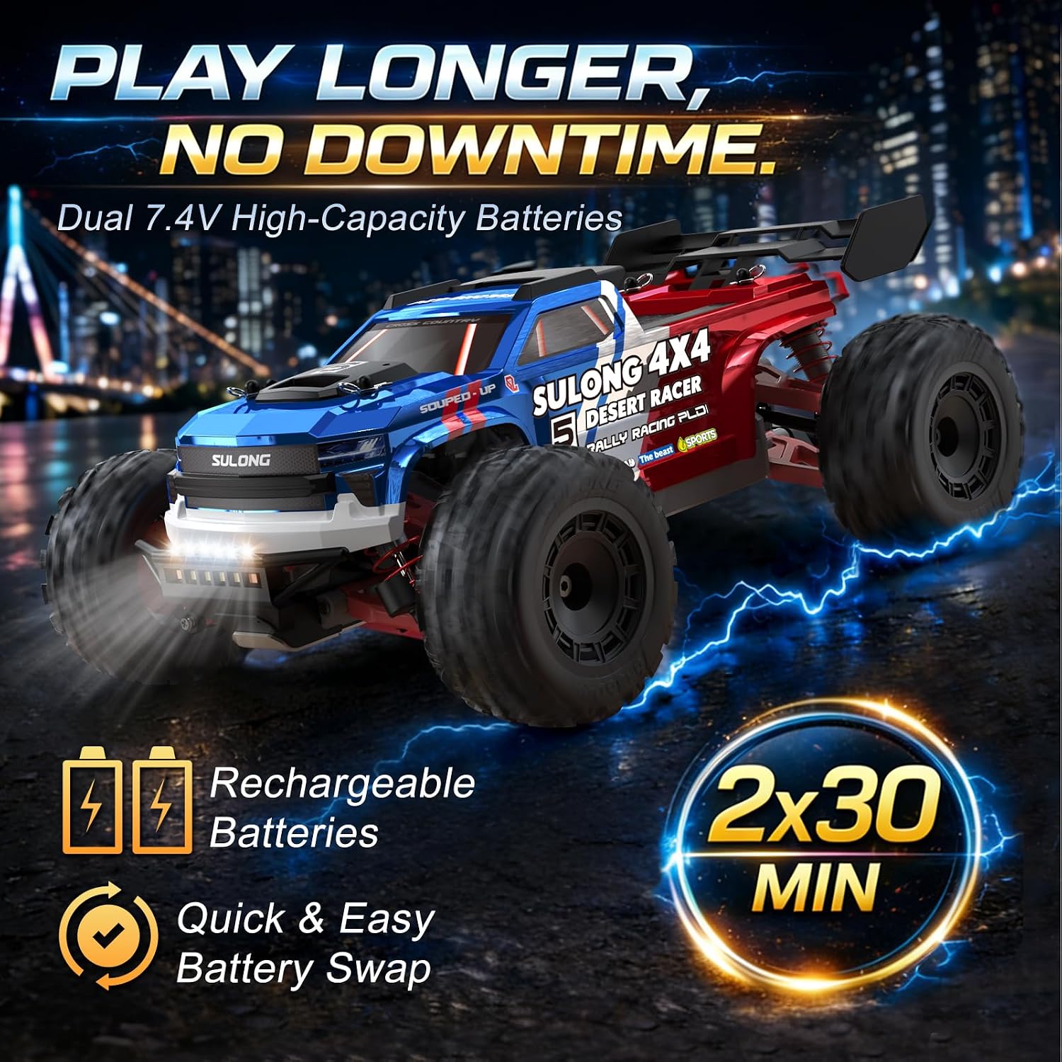 Tigora RC Cars 45 KPH, 4WD Offroad RC Truck for Adults & Teens, All Terrain Fast Remote Control Car with 2 Batteries, 60 Mins Playtime