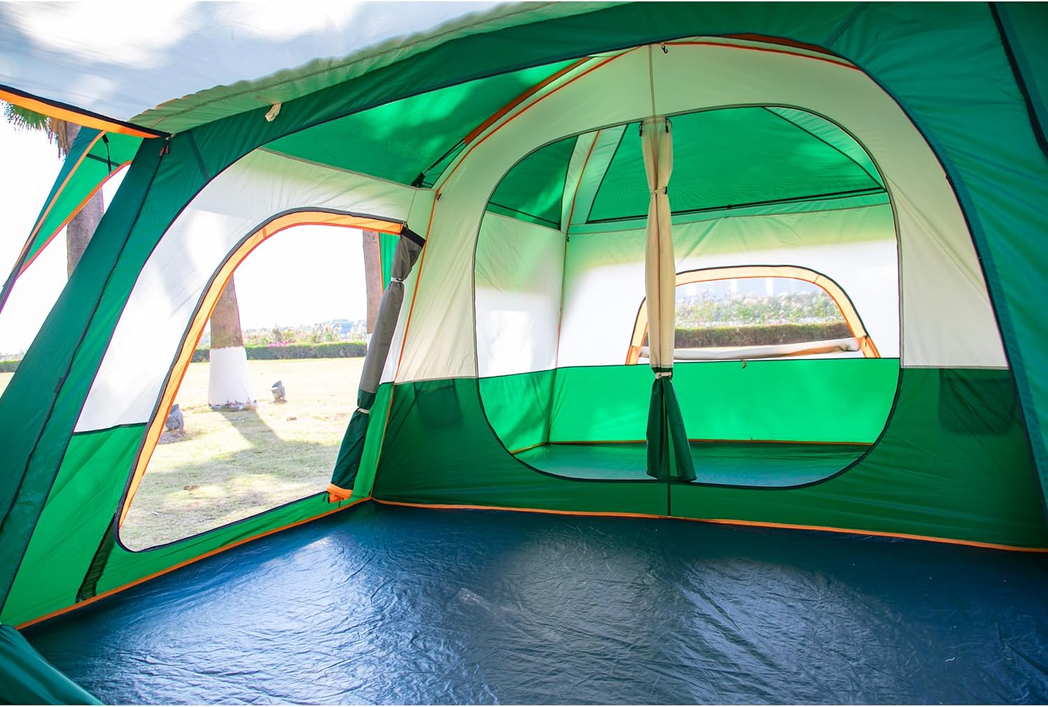 KTT Extra Large Tent 12-14 Person, Family Cabin Tents, 2 Rooms, Straight Wall, 2 Doors 4 Windows with Mesh, Waterproof, Double Layer