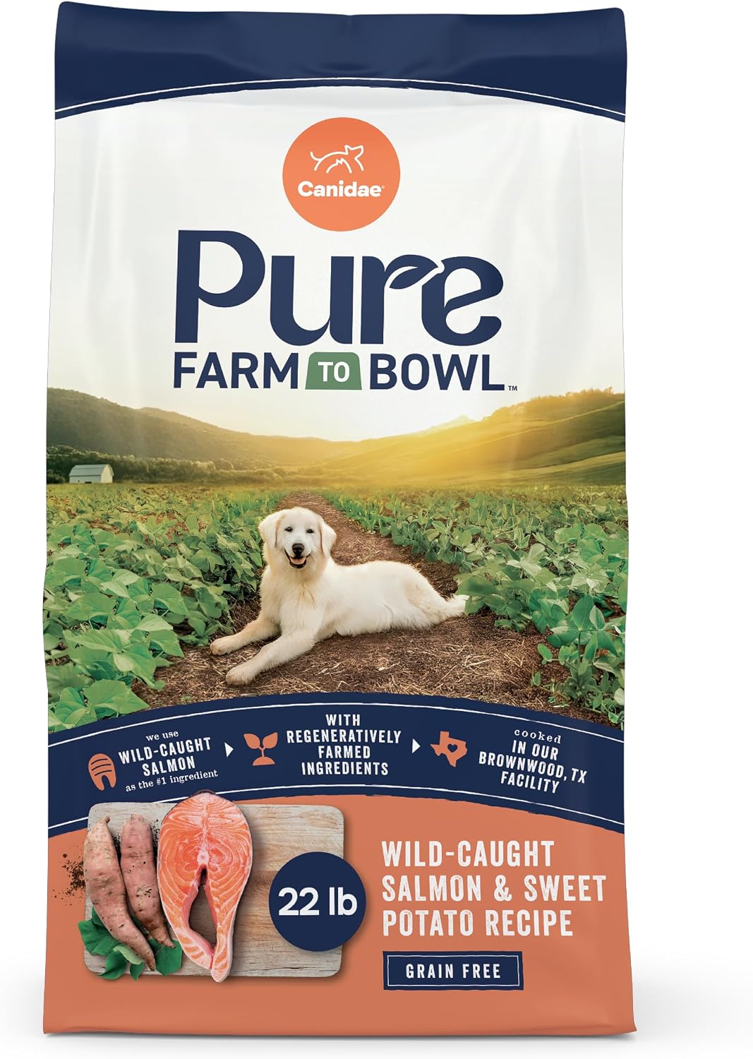 Canidae Pure Farm to Bowl Dry Dog Food - Balanced Nutrition for Adult Dogs - Limited Ingredient Formula - Grain, Wheat & Soy-Free - 22 lb - Wild-Caught Salmon & Sweet Potato Recipe