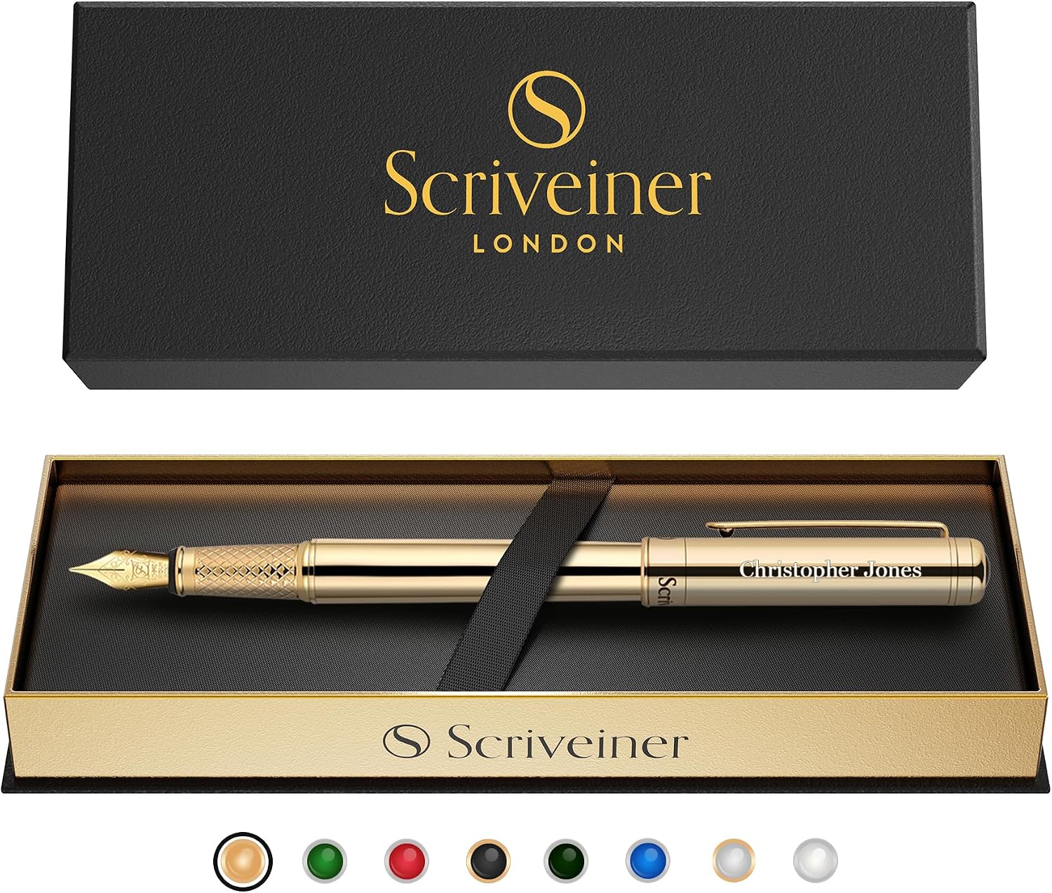 Scriveiner Silver Chrome Fountain Pen - Stunning Luxury Pen, Real Gold Finish Schmidt Gilded Nib (Medium), Best Pen Gift Set for Men & Women