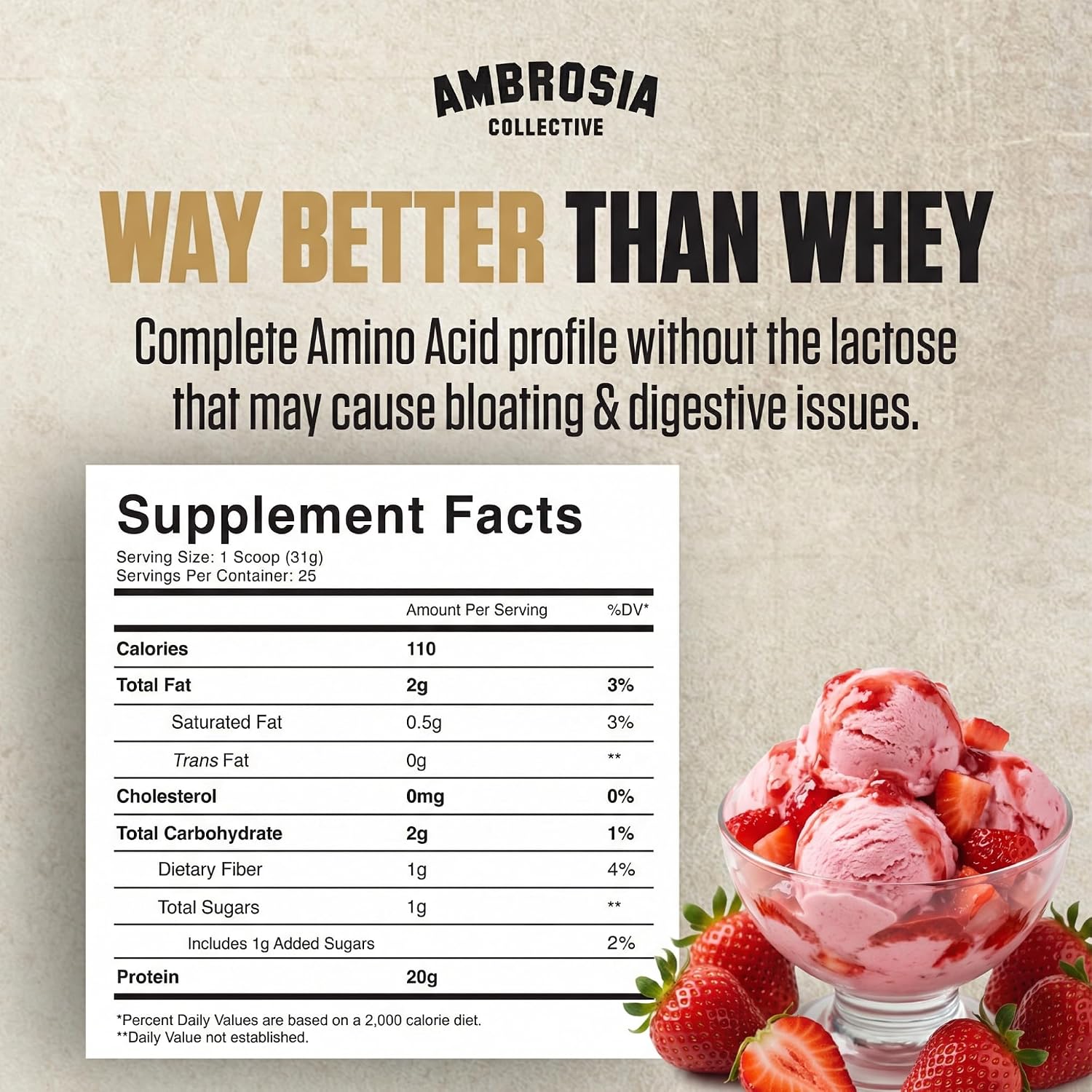 Ambrosia Plant Based Protein Powder 20g | Clean Vegan Pea Protein Powder | Gluten & Dairy Free, Keto Friendly, No Added Sugar | 25 Servings | Banana Maple